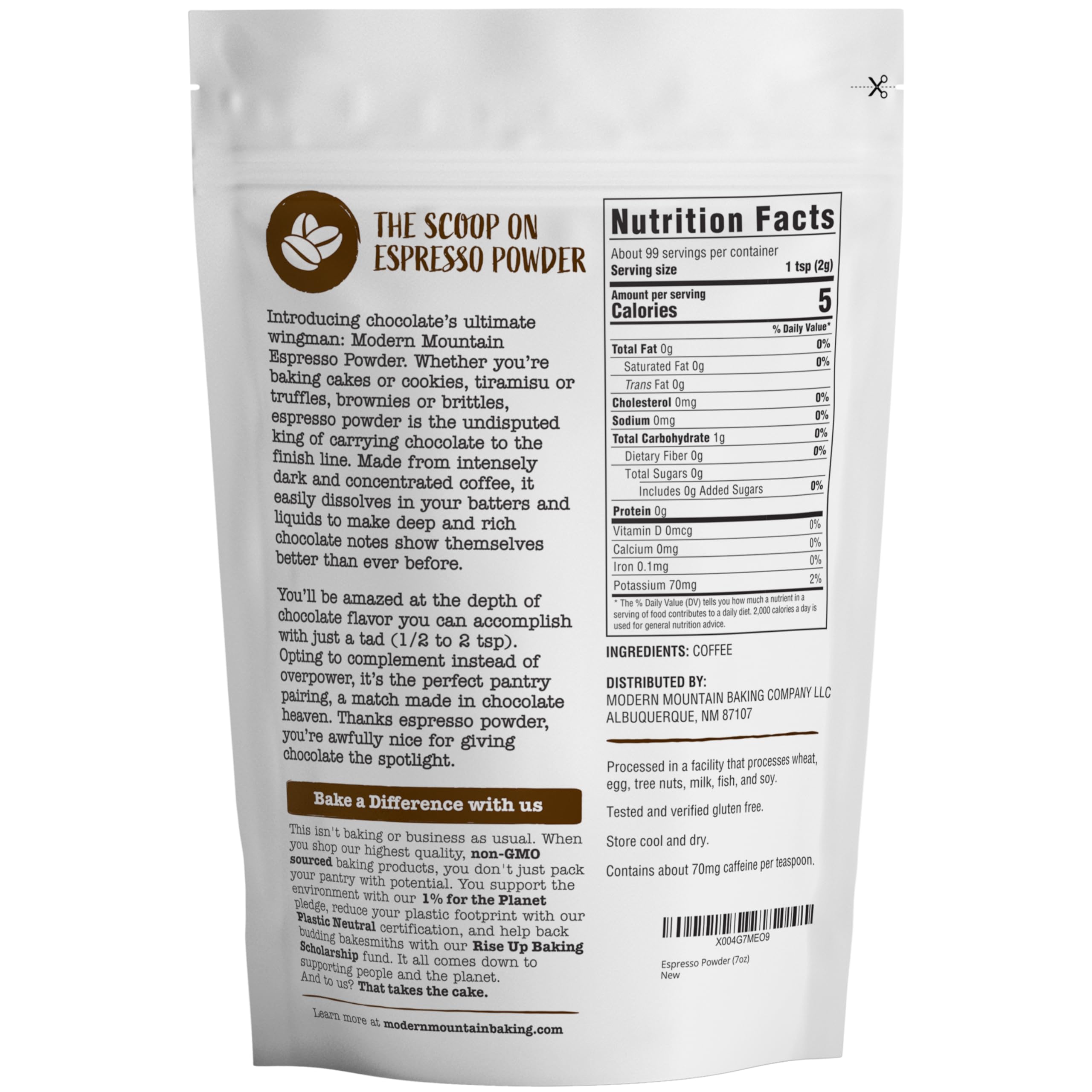 Modern Mountain Espresso Powder jar dissolve demonstrates seamless batter blending.
