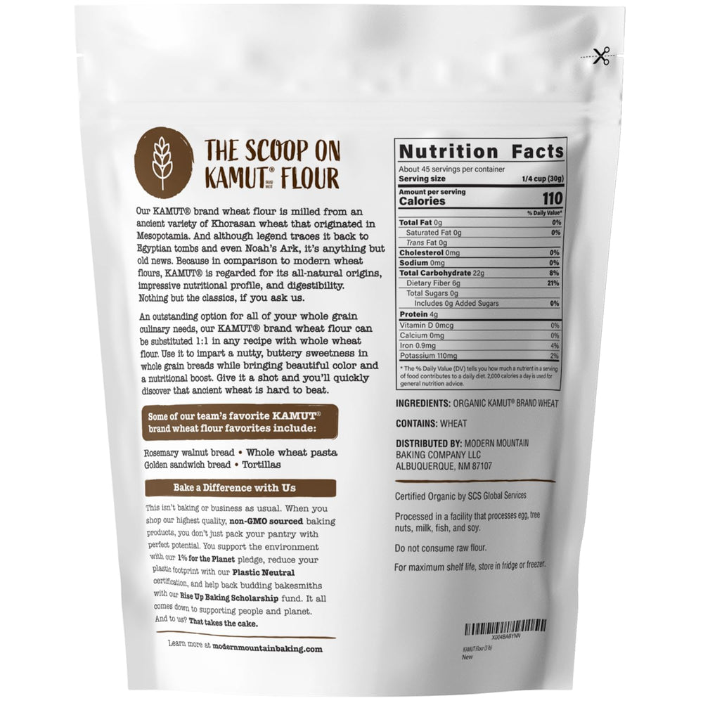 Modern Mountain Kamut Flour in a measuring cup for easy 1:1 substitutions.