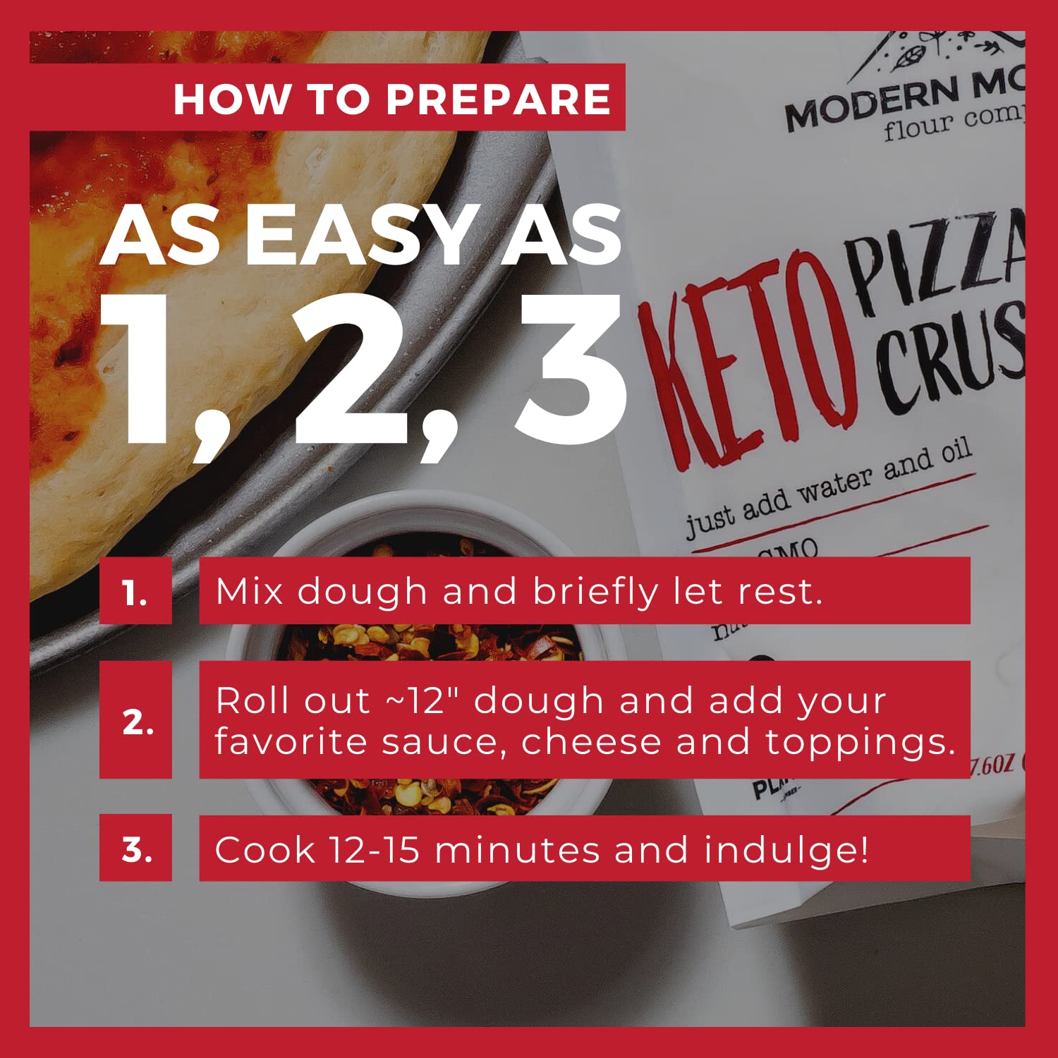Modern Mountain Keto Pizza Crust yields a 12-inch keto pizza.