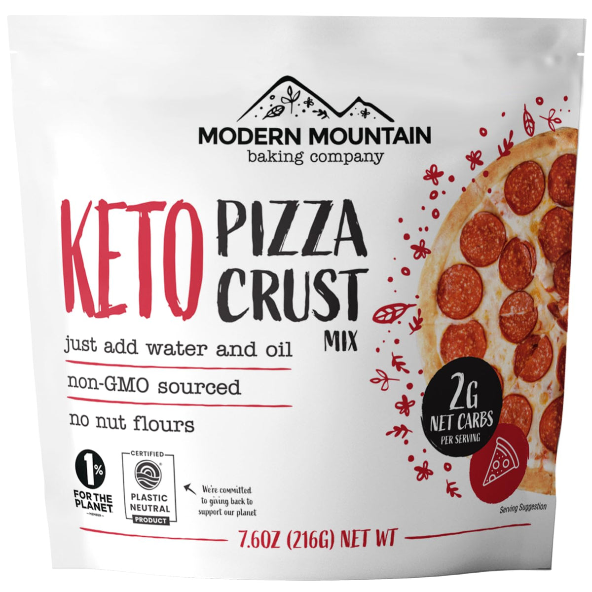 Modern Mountain Keto Pizza Crust Mix bag presents a convenient low-carb base for family meals.