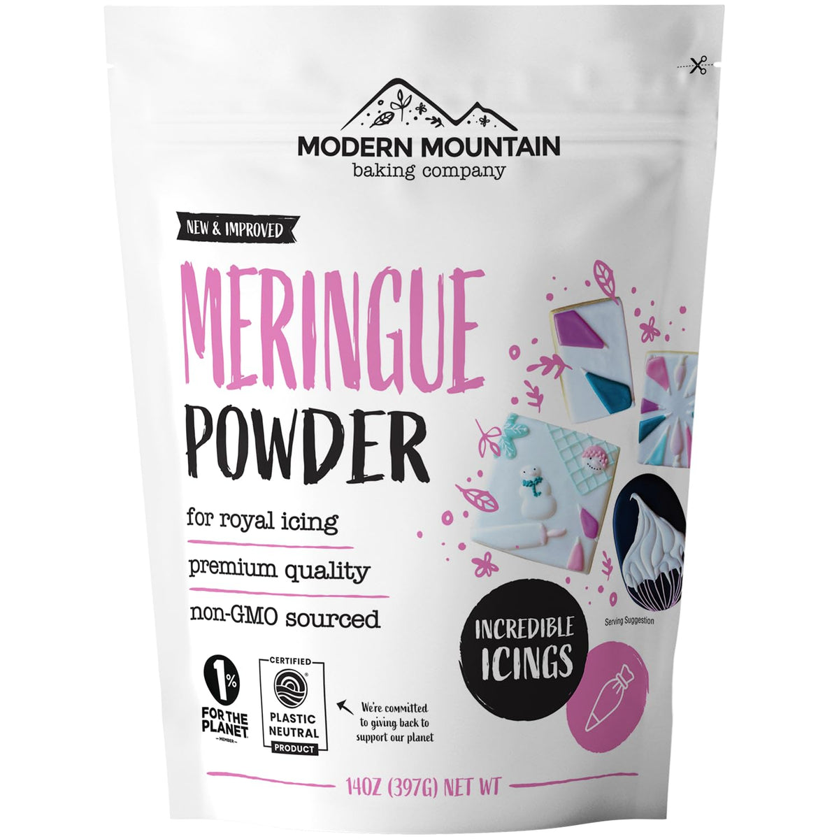 MODERN MOUNTAIN Meringue Powder jar closeup for premium royal icing texture
