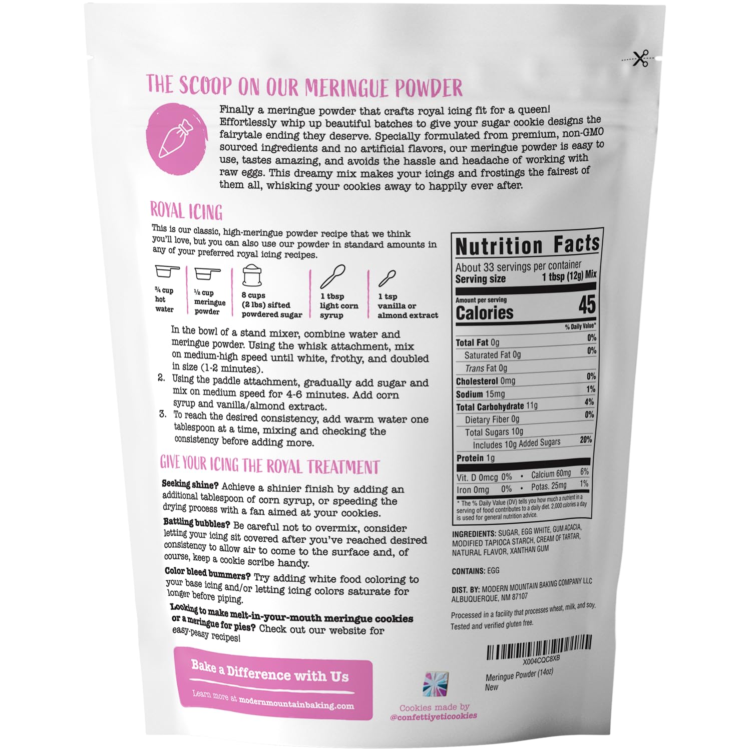 MODERN MOUNTAIN packaging highlights gluten-free and non-GMO ingredients for cookies