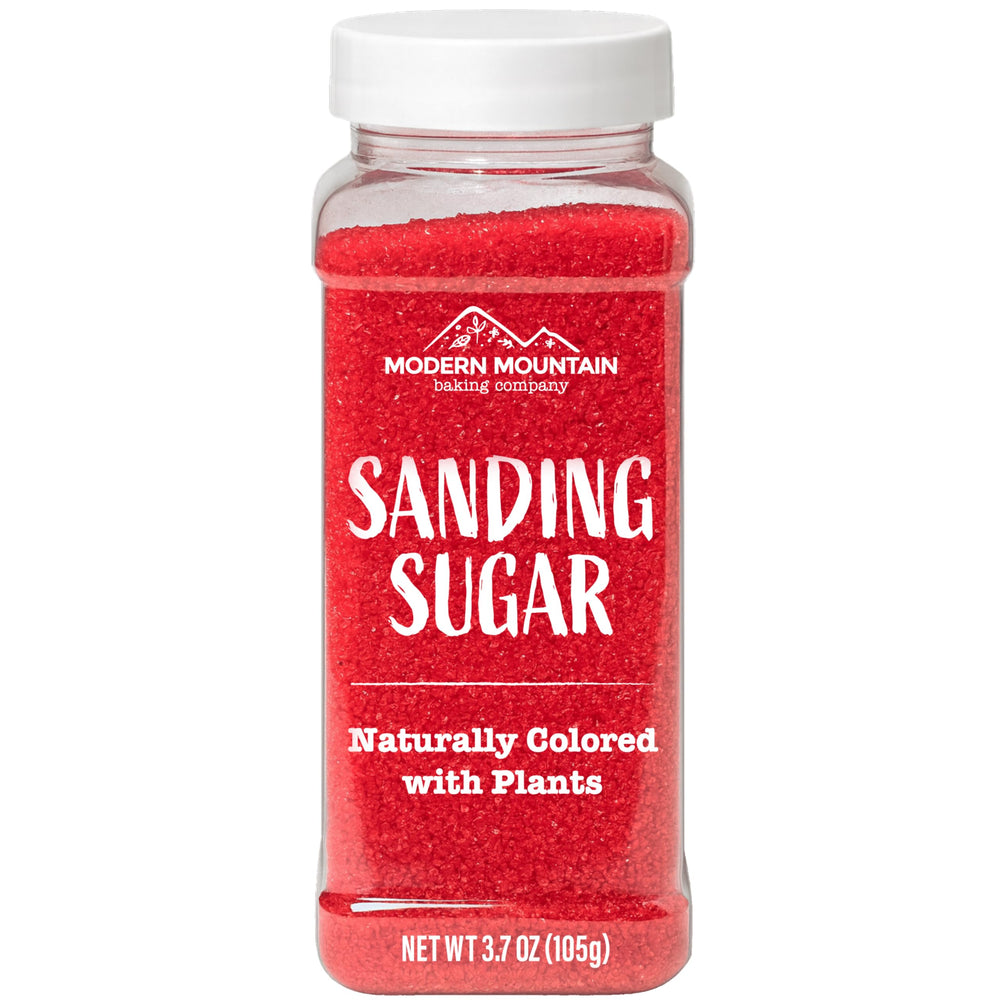 MODERN MOUNTAIN Red Sanding Sugar bottle shows plant-based color for festive cookies
