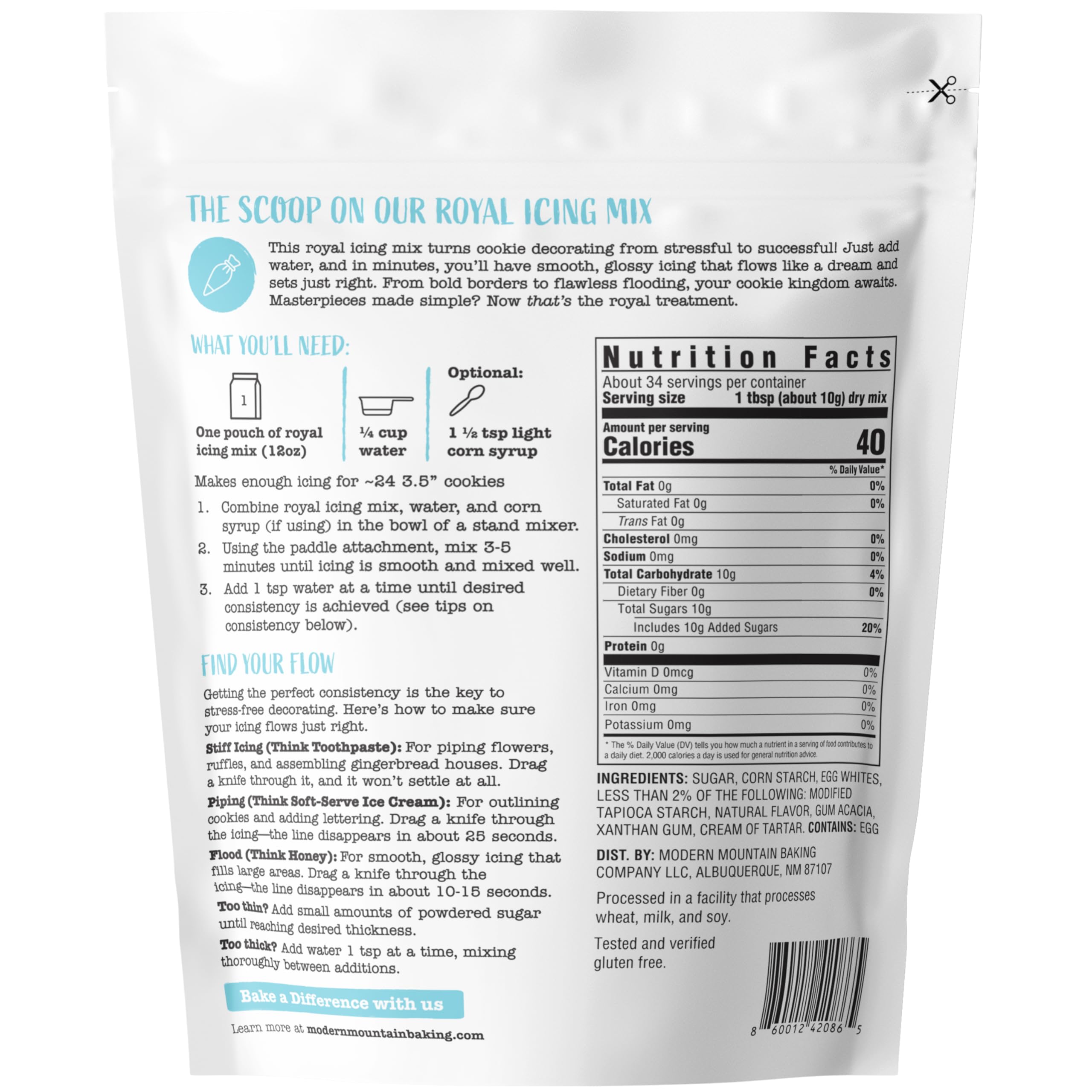 MODERN MOUNTAIN Royal Icing Mix 12oz add-water pour delivers ready-to-use icing in minutes.