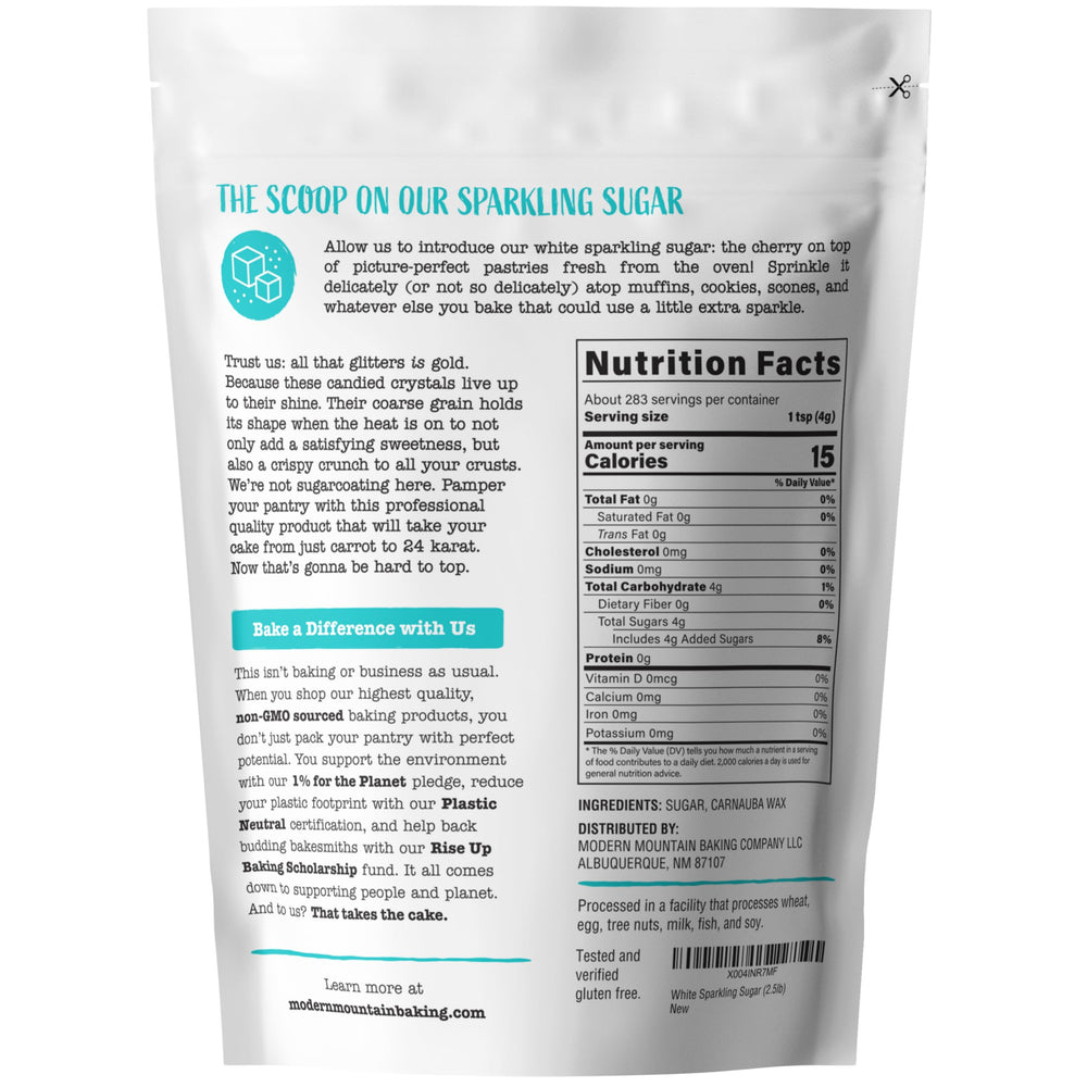 Modern Mountain sparkling sugar topper dusting over muffins and pies for extra crunch.