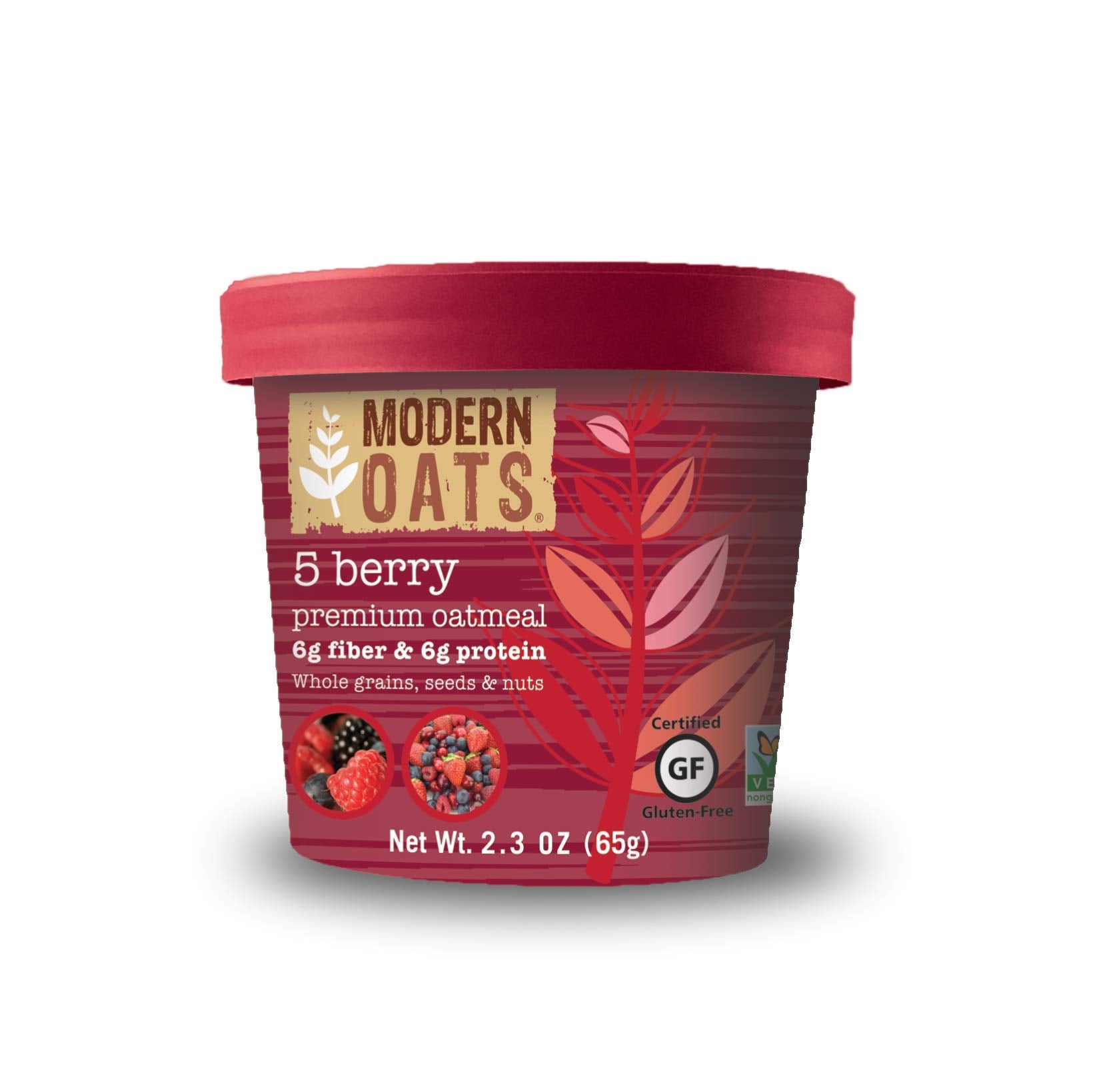 Modern Oats 5 Berry instant oatmeal cup with lid for quick on-the-go breakfast.