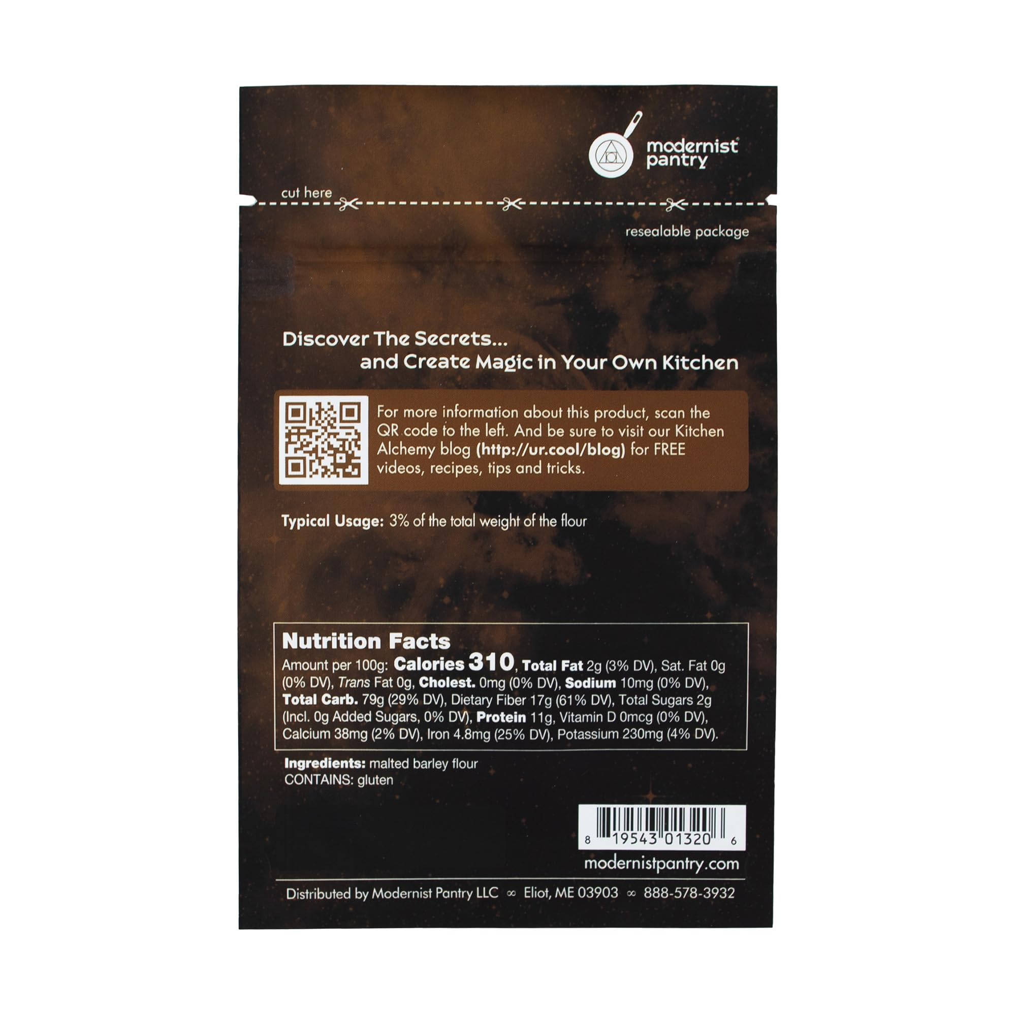 Modernist Pantry barley malt powder used in dough preparation for caramel notes.
