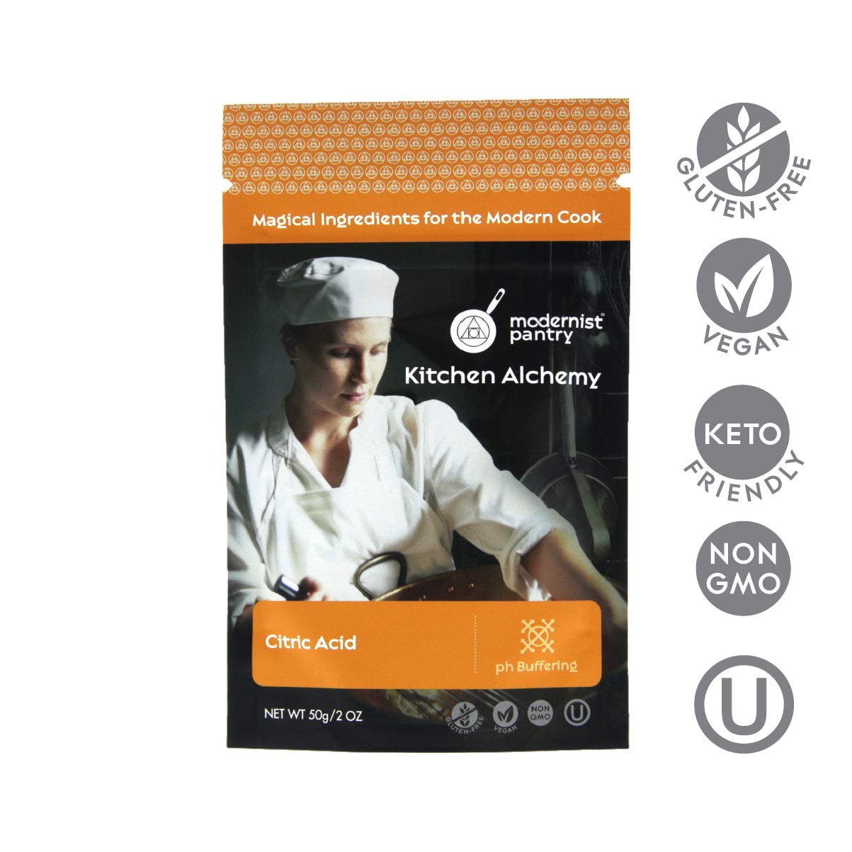 Modernist Pantry Pure Citric Acid powder closeup, ideal for tartness in sauces and caramels.