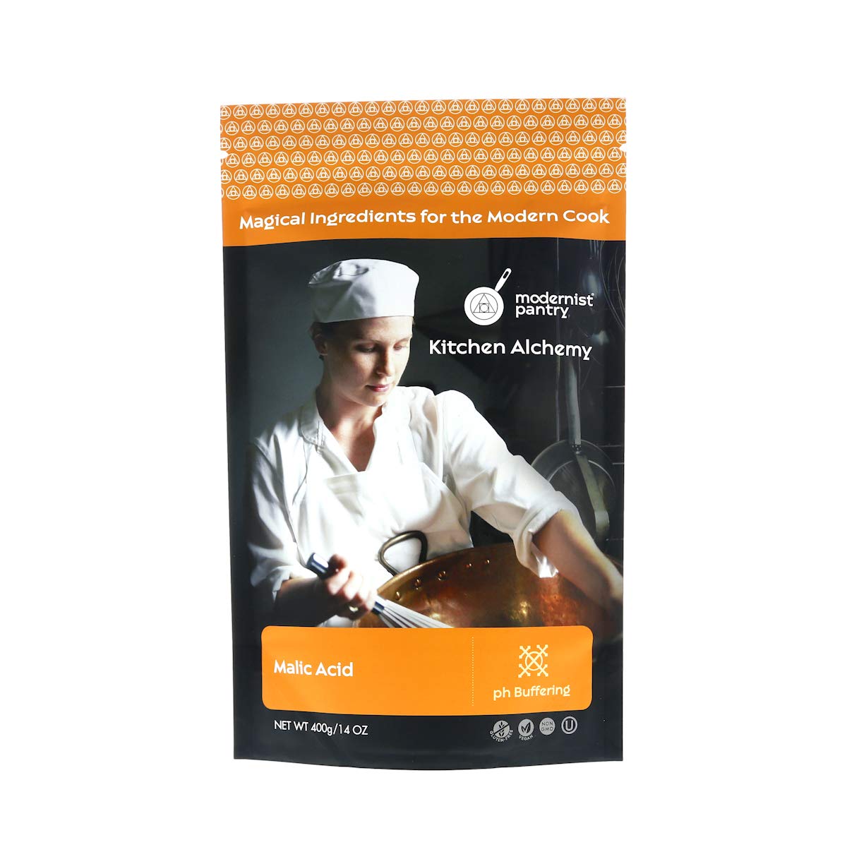 Modernist Pantry Pure Malic Acid 400g pack for tart flavoring in drinks and desserts.