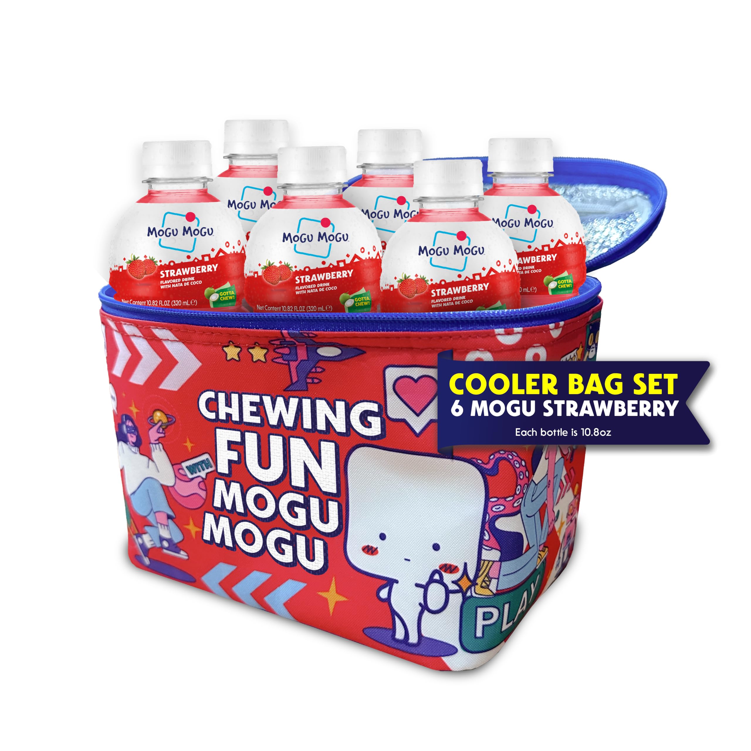 Chewy nata de coco texture enhances each sip of Mogu Mogu juice.