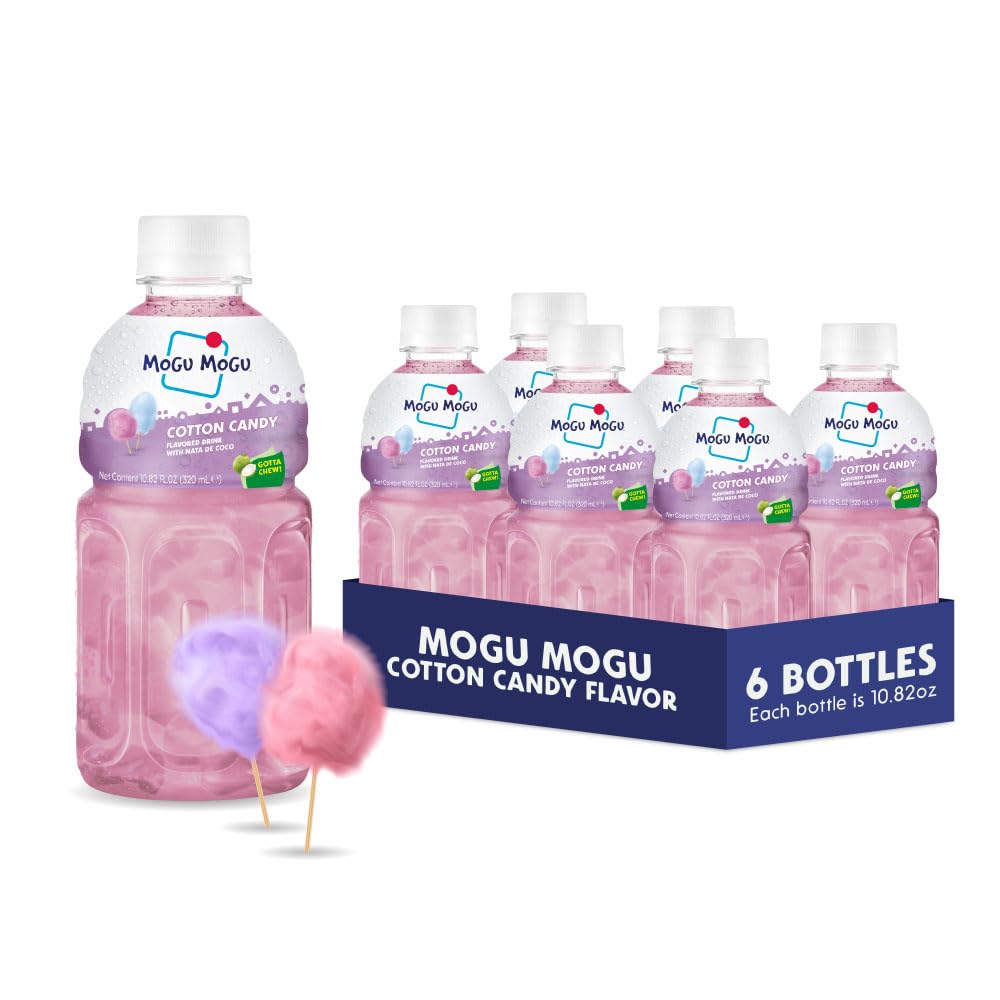 Mogu Mogu cotton candy drink with nata de coco pearls for a fun chewy texture.