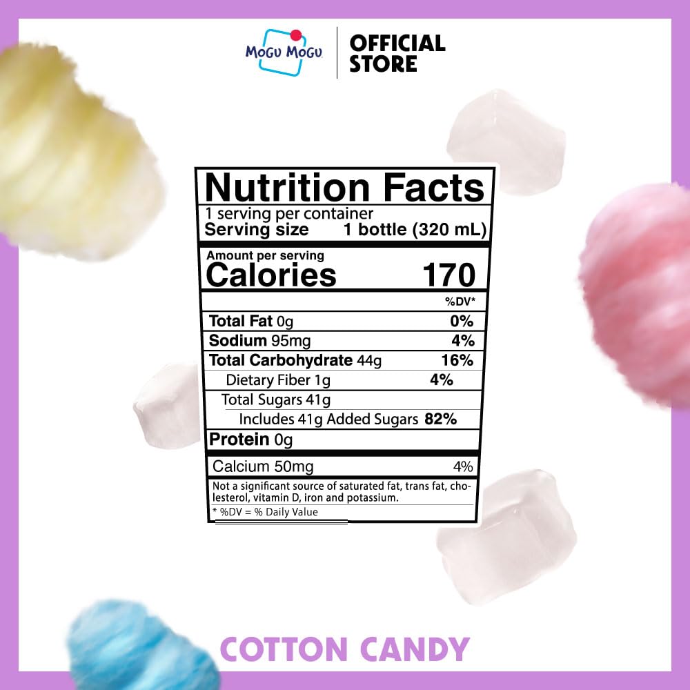 Close-up of nata de coco pearls in Mogu Mogu cotton candy drink highlighting chewy texture.