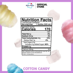 Close-up of nata de coco pearls in Mogu Mogu cotton candy drink highlighting chewy texture.
