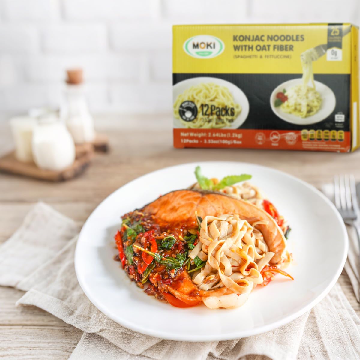 MOKI ingredients konjac and oat fiber form a light, low-carb base.