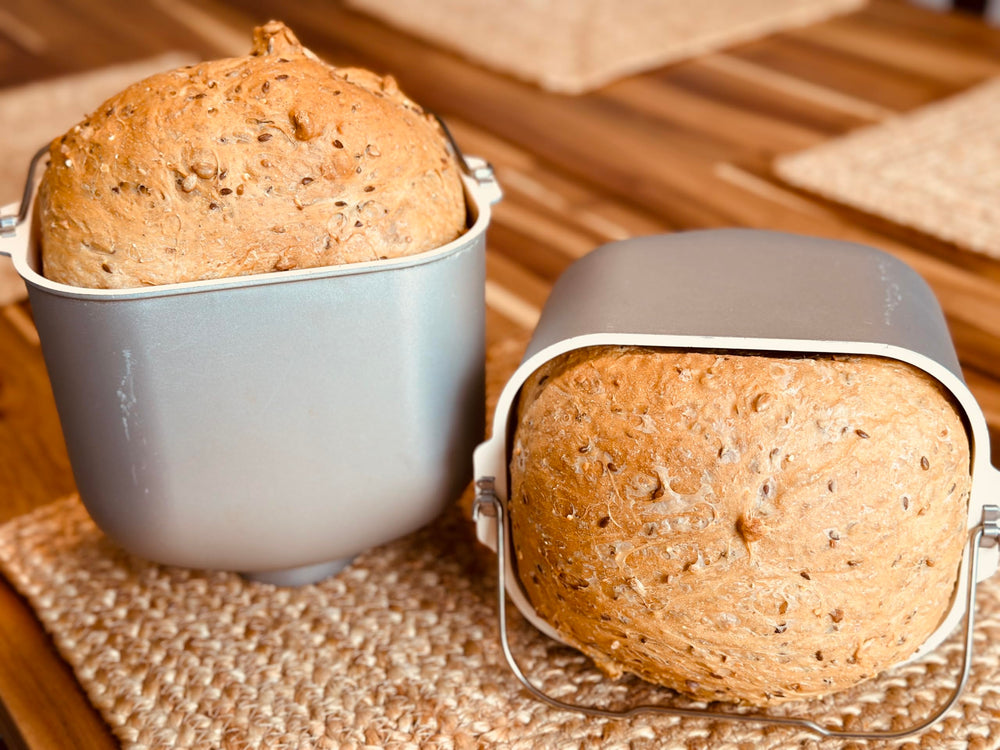 Molibake 8 Grain Bread Mix bread machine loaf image suggests convenient 1.5 lb option.