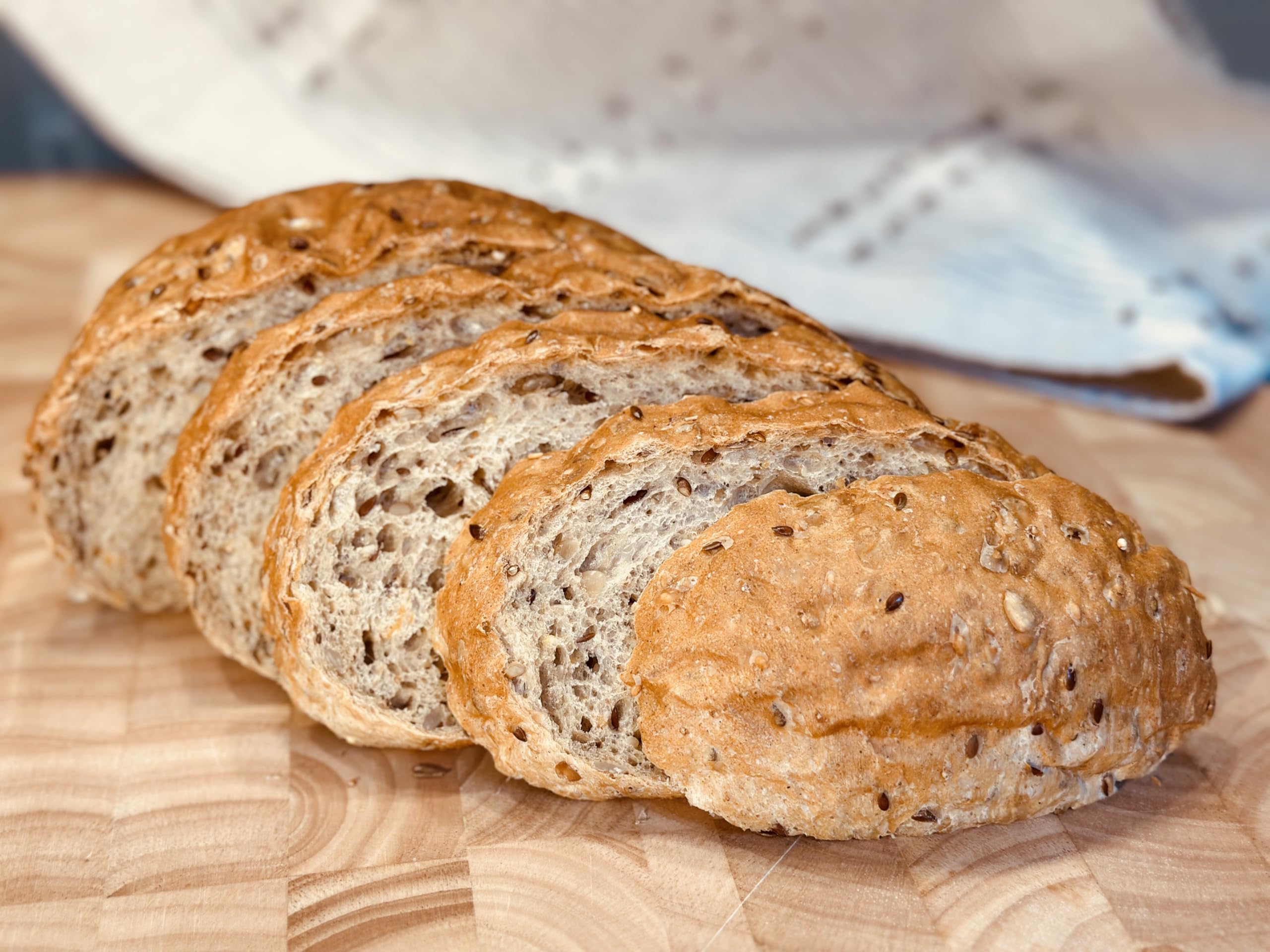 Molibake 8 Grain Bread Mix oven-baked loaf displays golden crust and savory aroma.