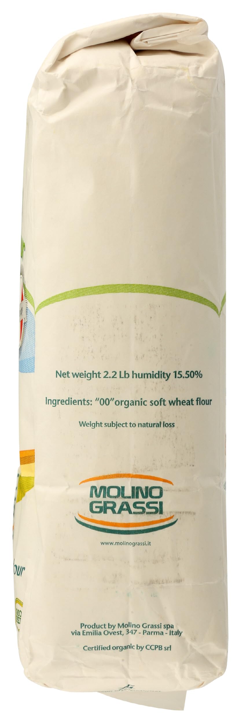 Molino Grassi flour in a bowl with scoop for precise baking prep