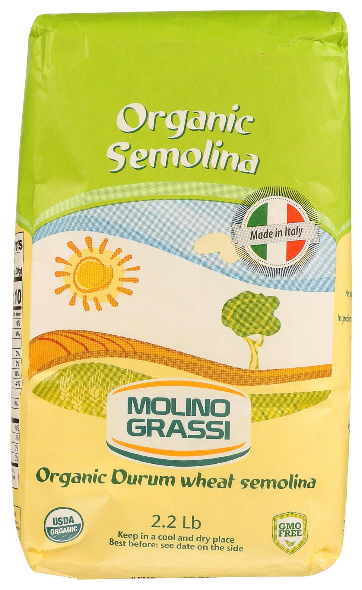 Molino Grassi Organic Italian Semolina Flour bag front, ideal for premium baking and pasta prep