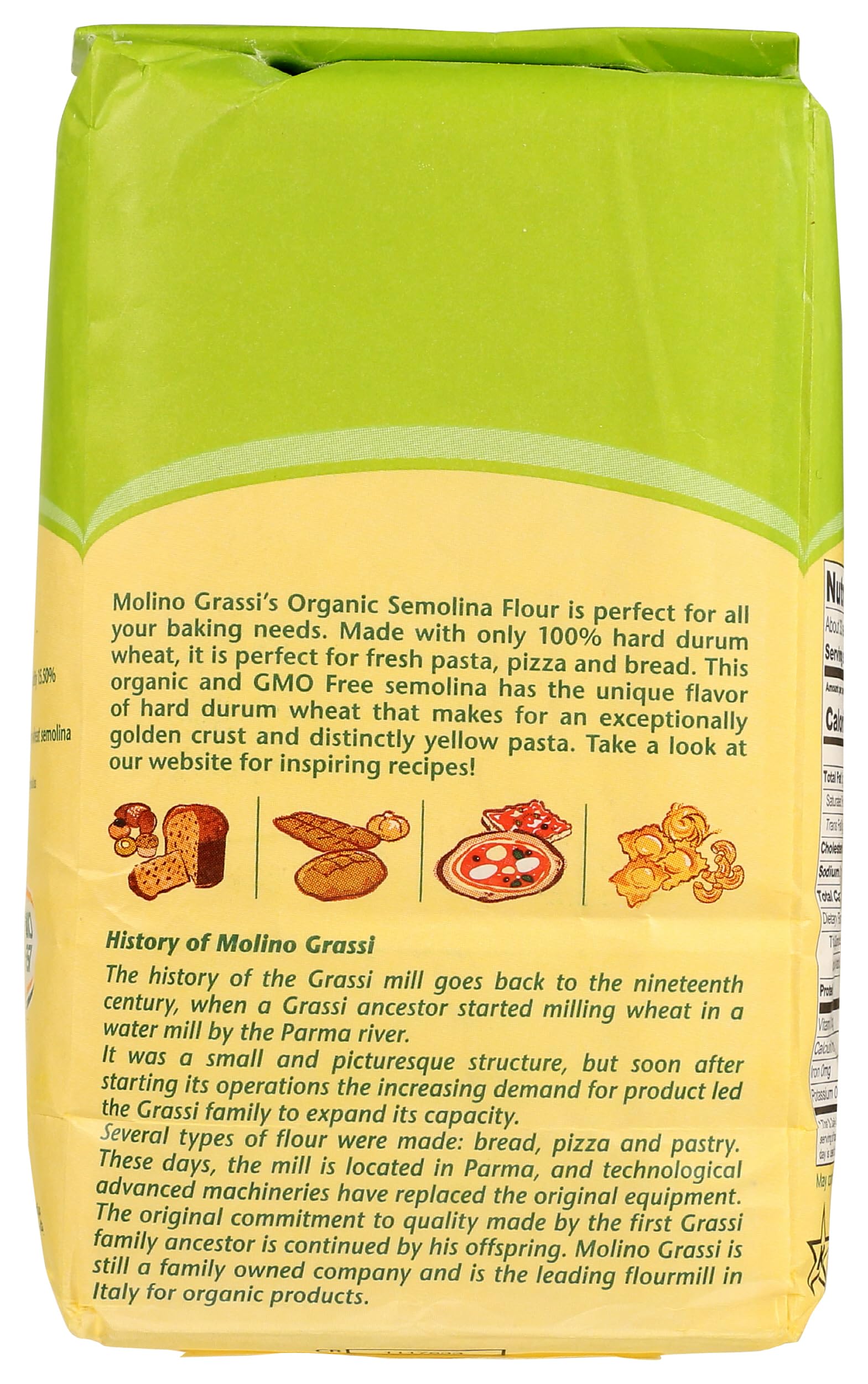 Close-up of Molino Grassi semolina flour texture for dough and pasta