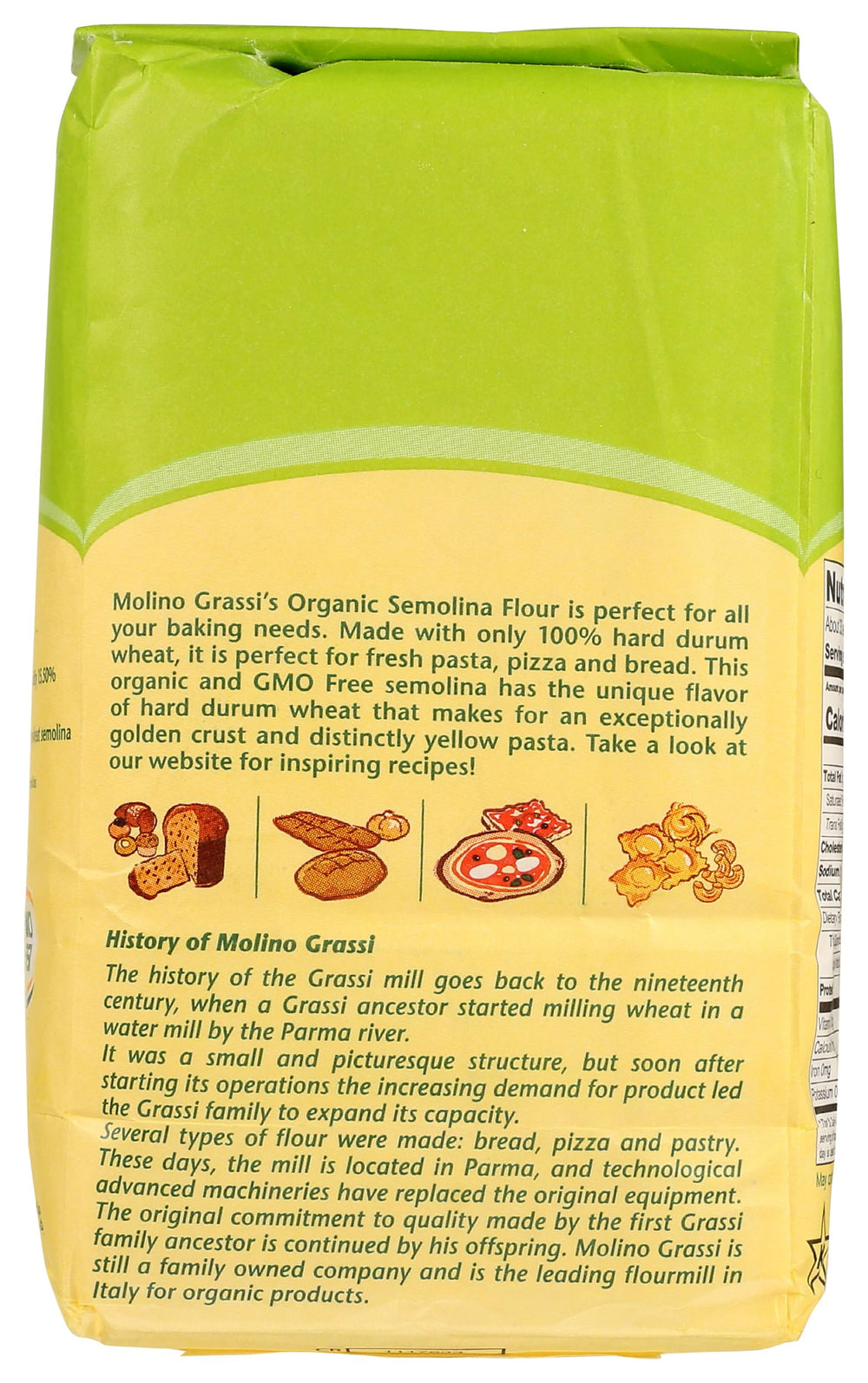 Close-up of Molino Grassi semolina flour texture for dough and pasta