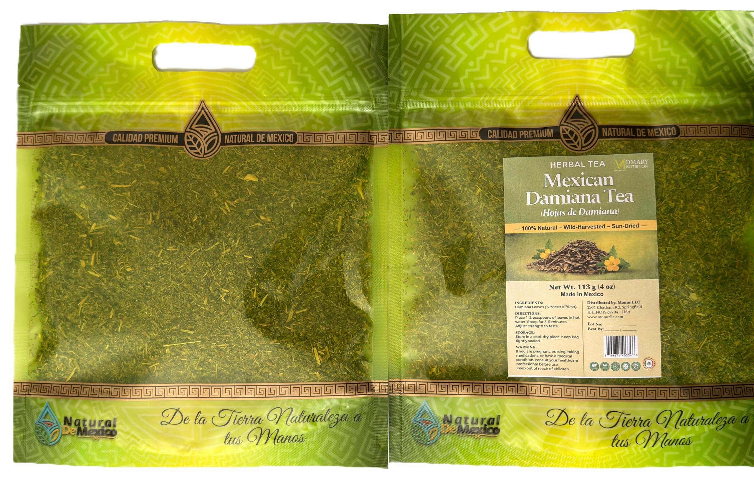 Momary Nutrition damiana loose-leaf tea ready for hot infusion.