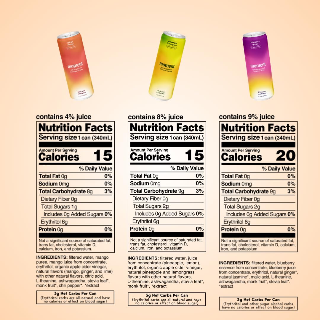Moment Adaptogen Drink can back nutrition highlights zero sugar and caffeine