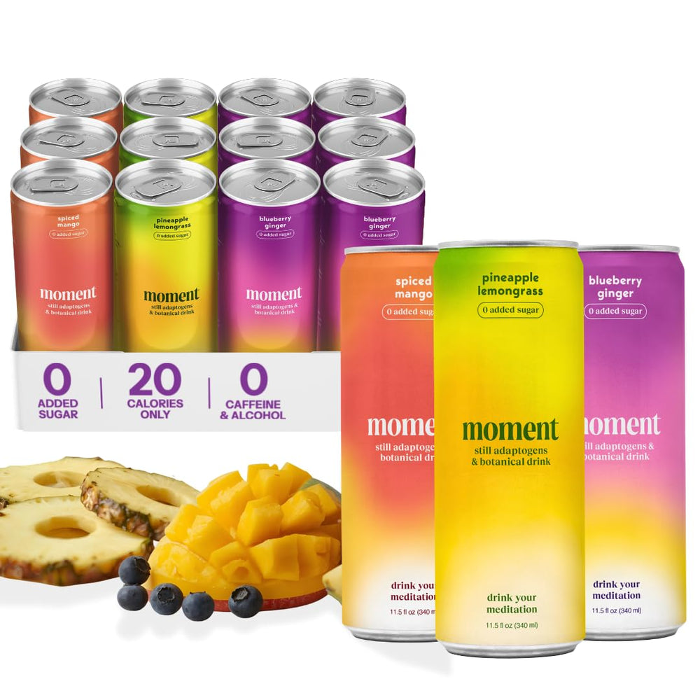 Moment Adaptogen Drink can front view promoting calm focus on the go