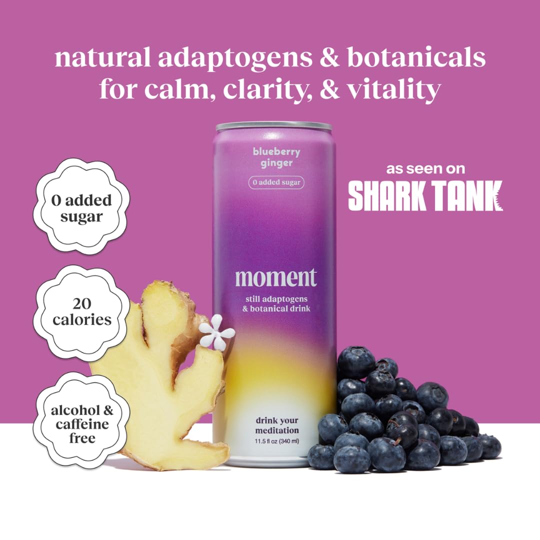 Moment adaptogen drink pour-glass showcases convenient daily calm with no caffeine
