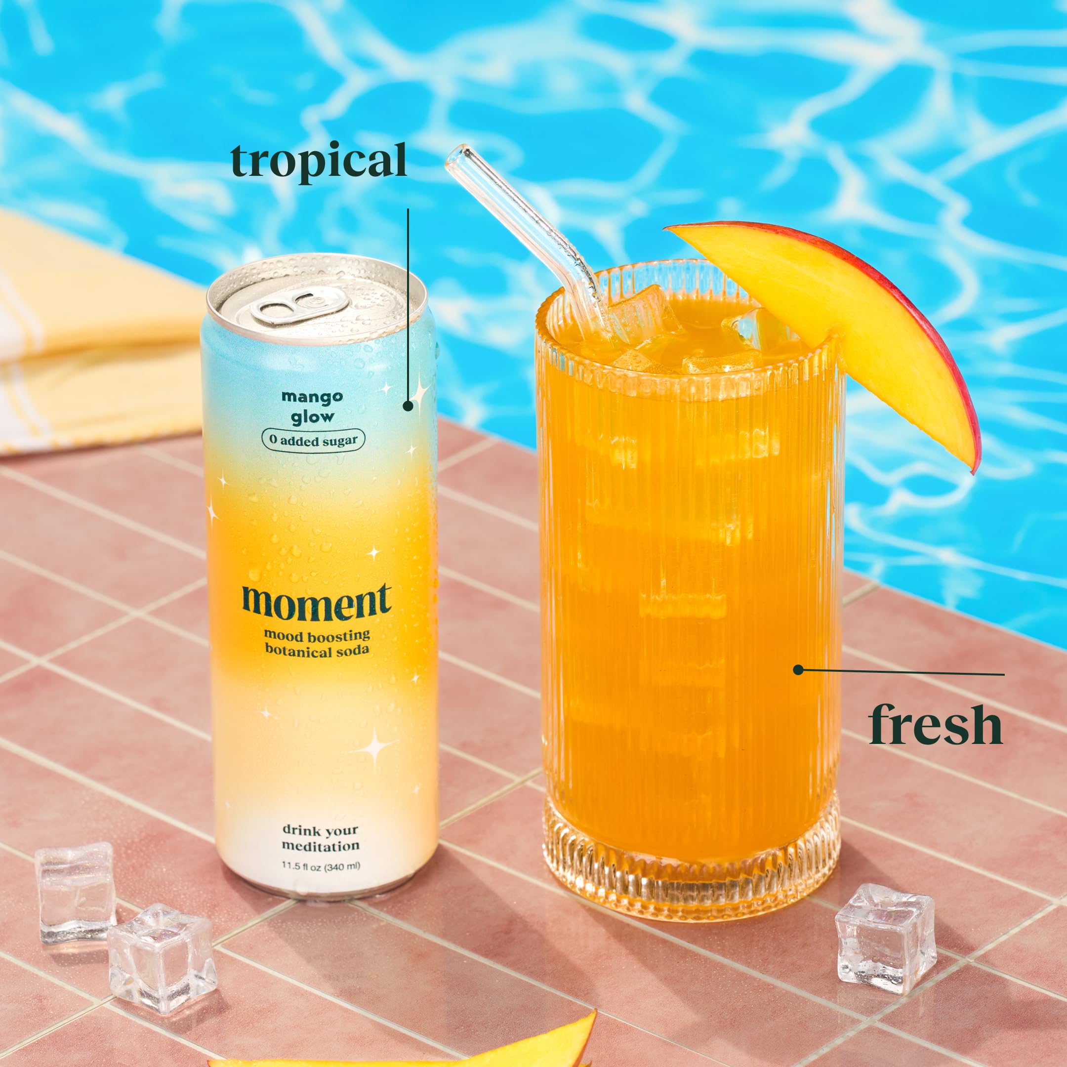 Moment Botanical Soda Mango Glow enjoyed as a tasty zero sugar option.