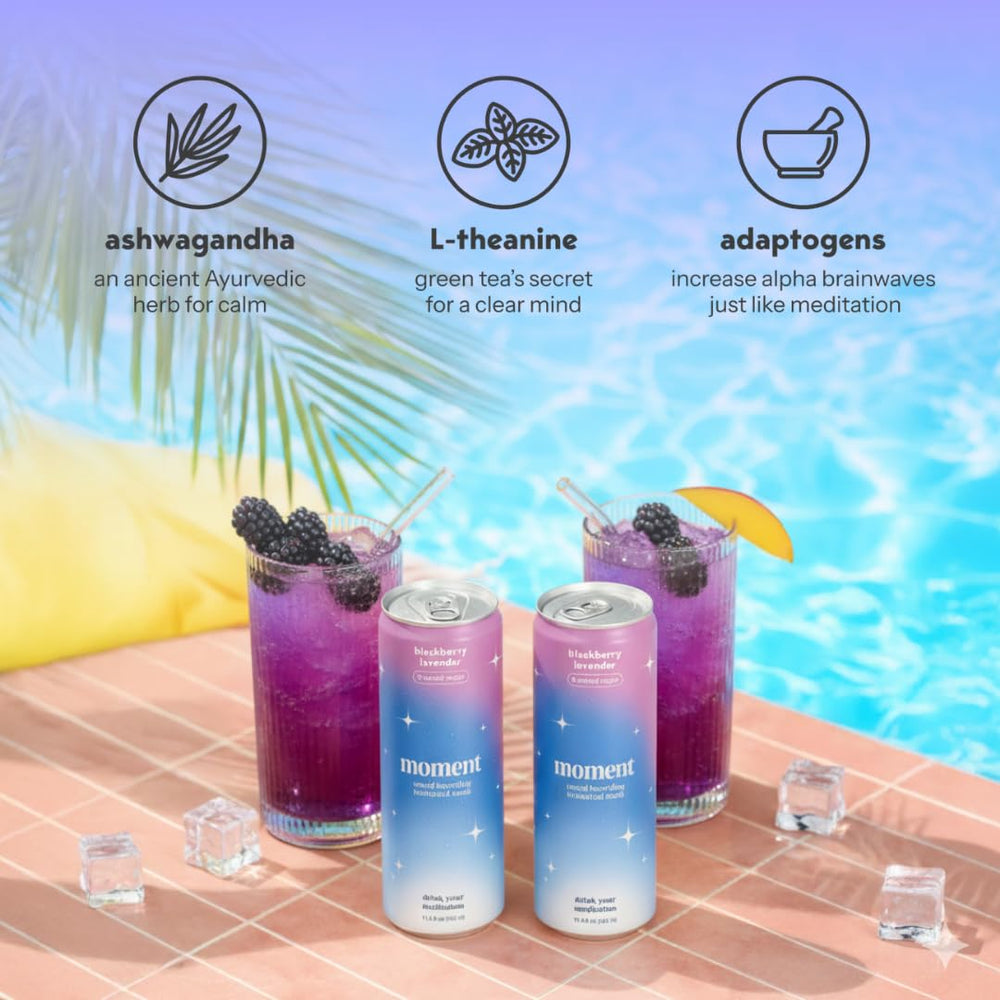 Moment Botanical Soda ingredients hibiscus mint closeup highlights natural flavor notes.