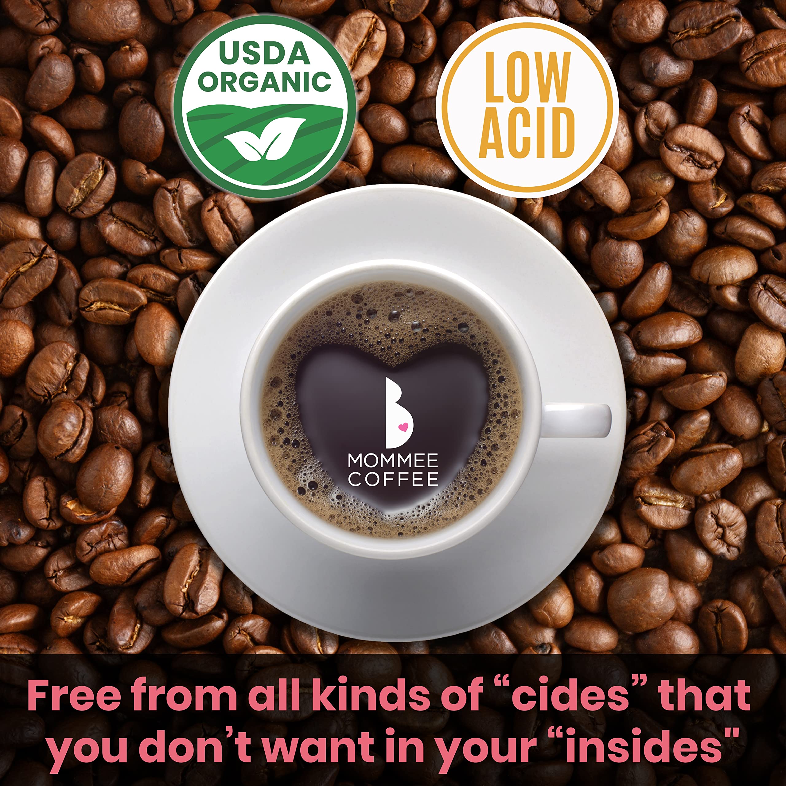 Brewed Mommee Coffee Decaf cup reveals caramel aroma.