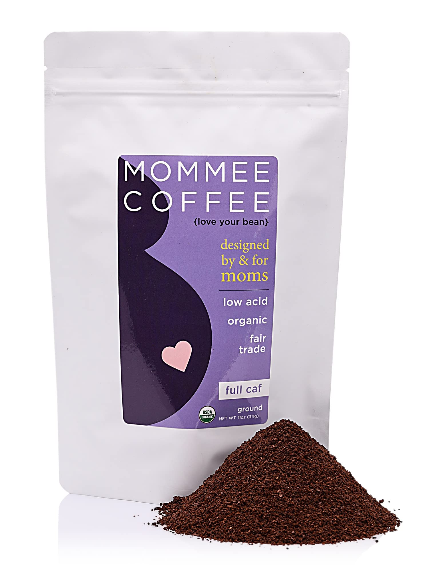 Mommee Coffee Full Caf Ground Bag with fresh aroma for a smooth, lower-caffeine cup.