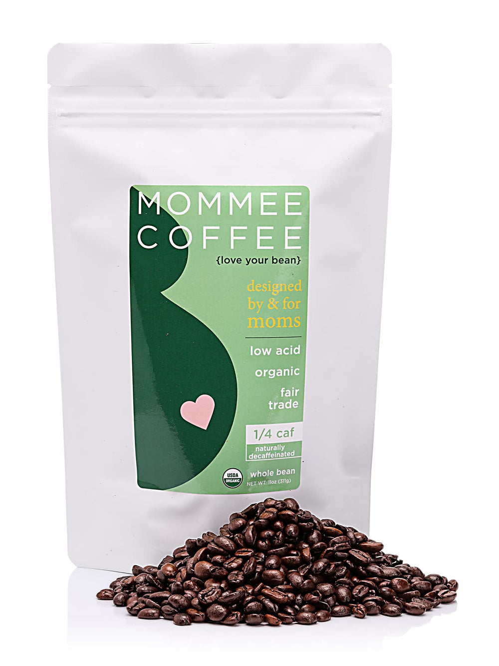 Mommee Coffee Quarter Caf packaging showing resealable pouch for freshness