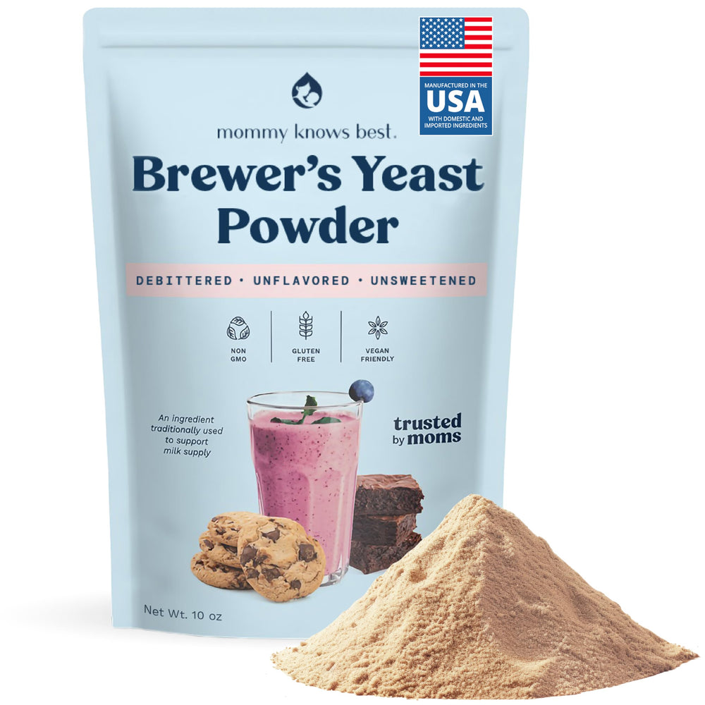 Mommy Knows Best brewer's yeast powder bottle for lactation support