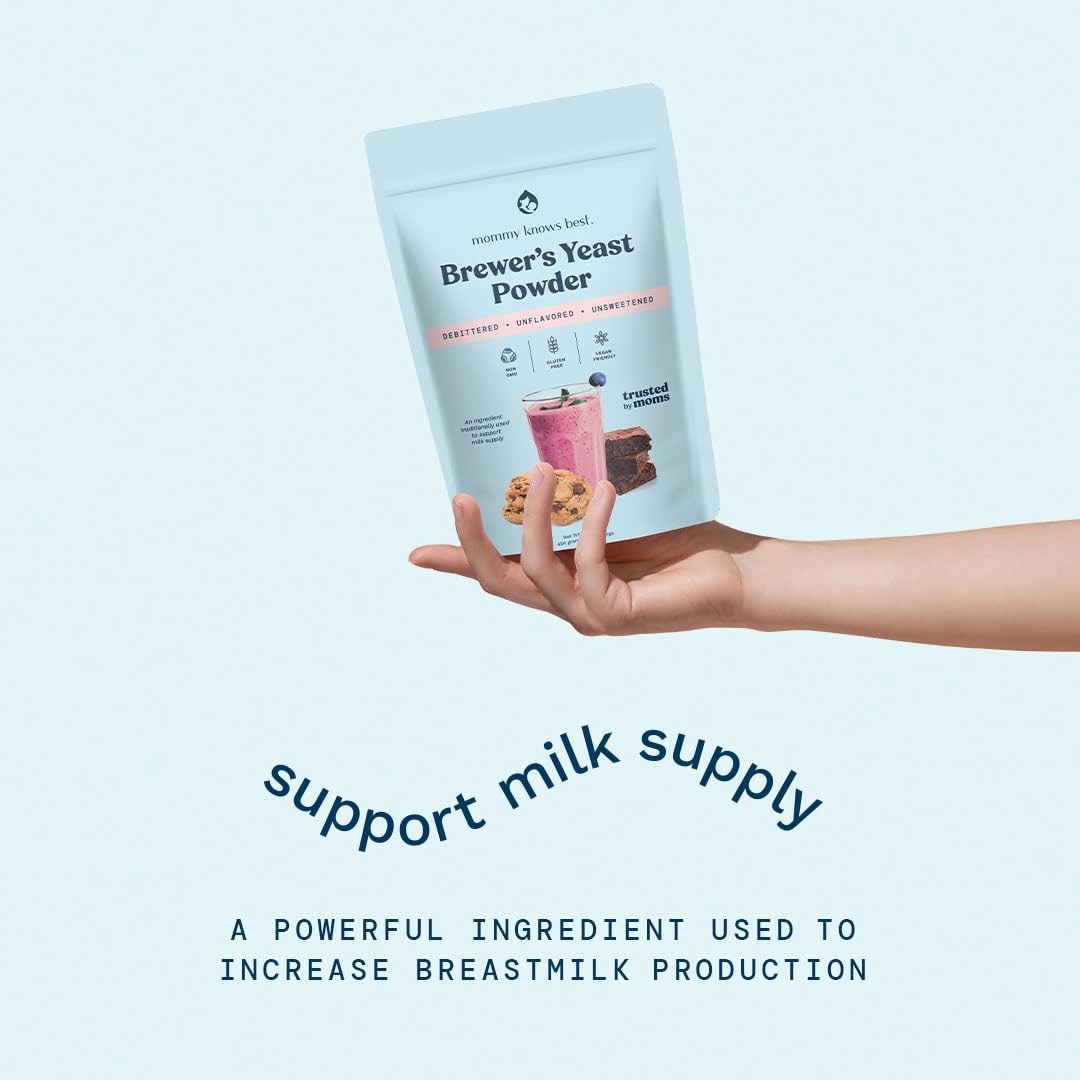 Close-up of ingredients and nutrition highlights for Mommy Knows Best yeast powder