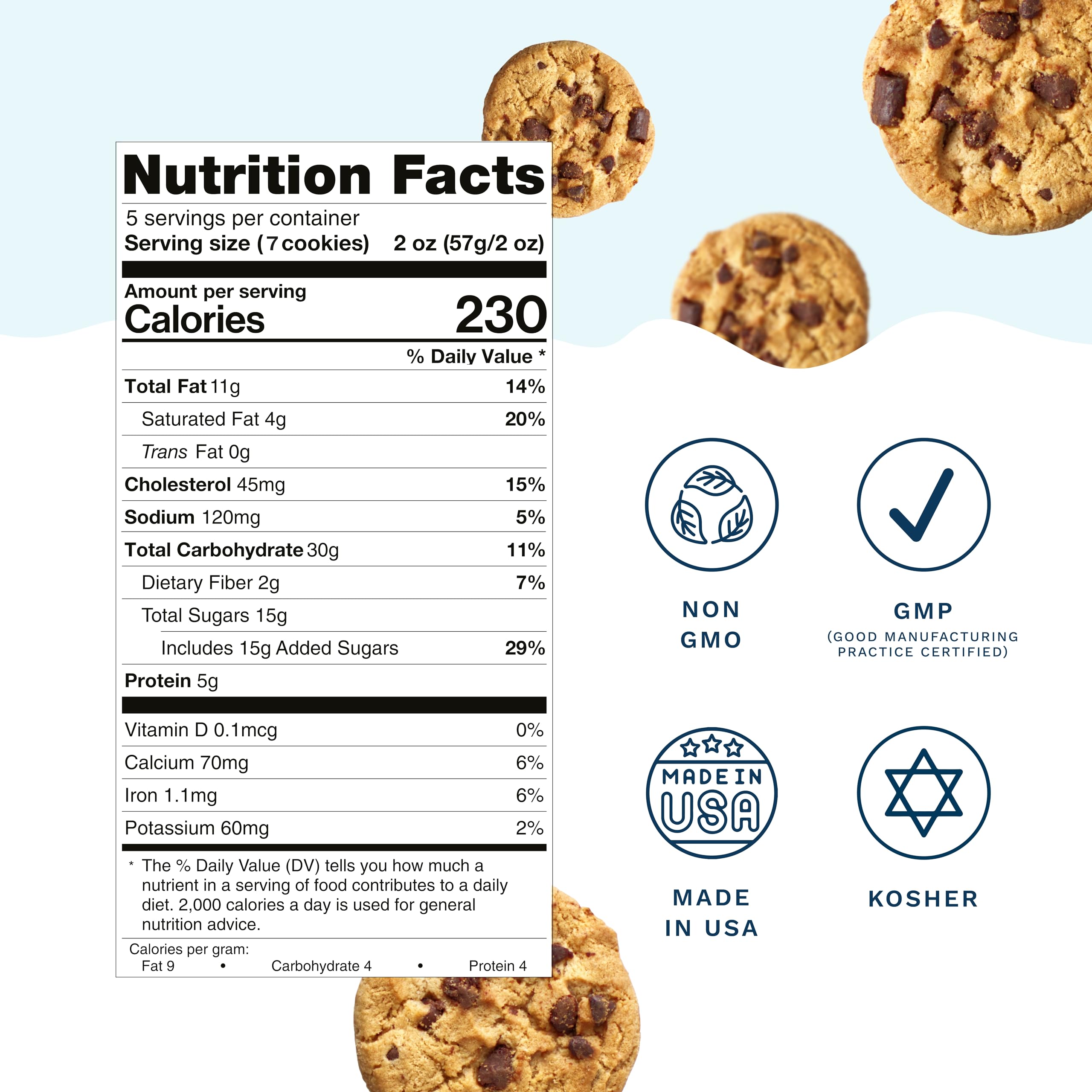 10oz container of Mommy Knows Best lactation cookies chocolate chip.