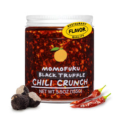 Momofuku Black Truffle Chili Crunch bottle-front view showing bold topping option