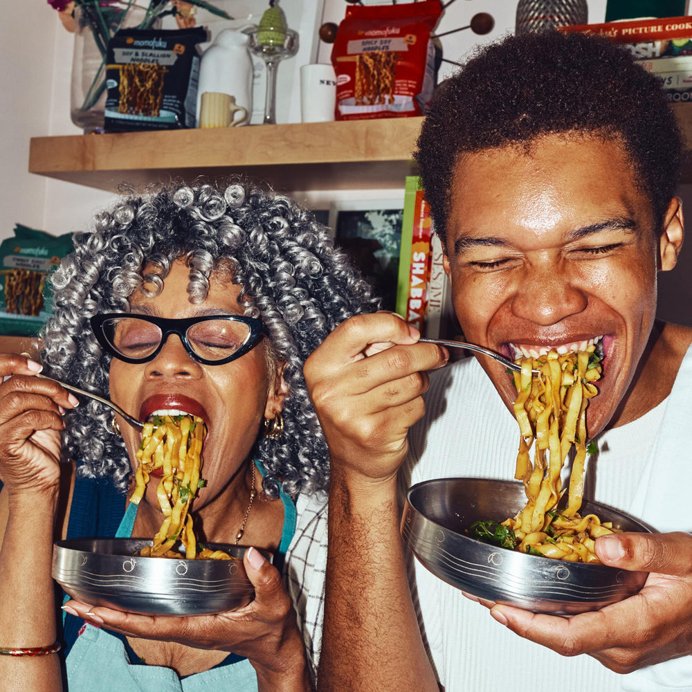 Momofuku flavor shot in a home kitchen evoking restaurant quality