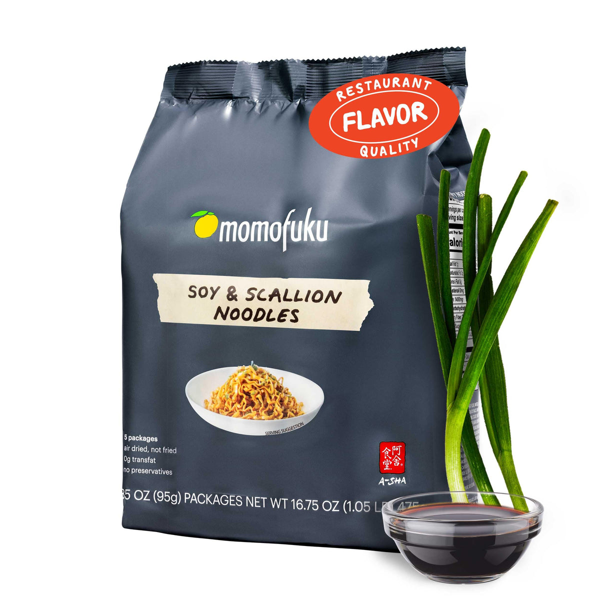 Momofuku Soy & Scallion noodles in a packaged kit ready for quick dinner.