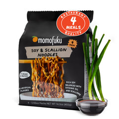 Momofuku ramen soy-scallion 4pack front view showing packaging