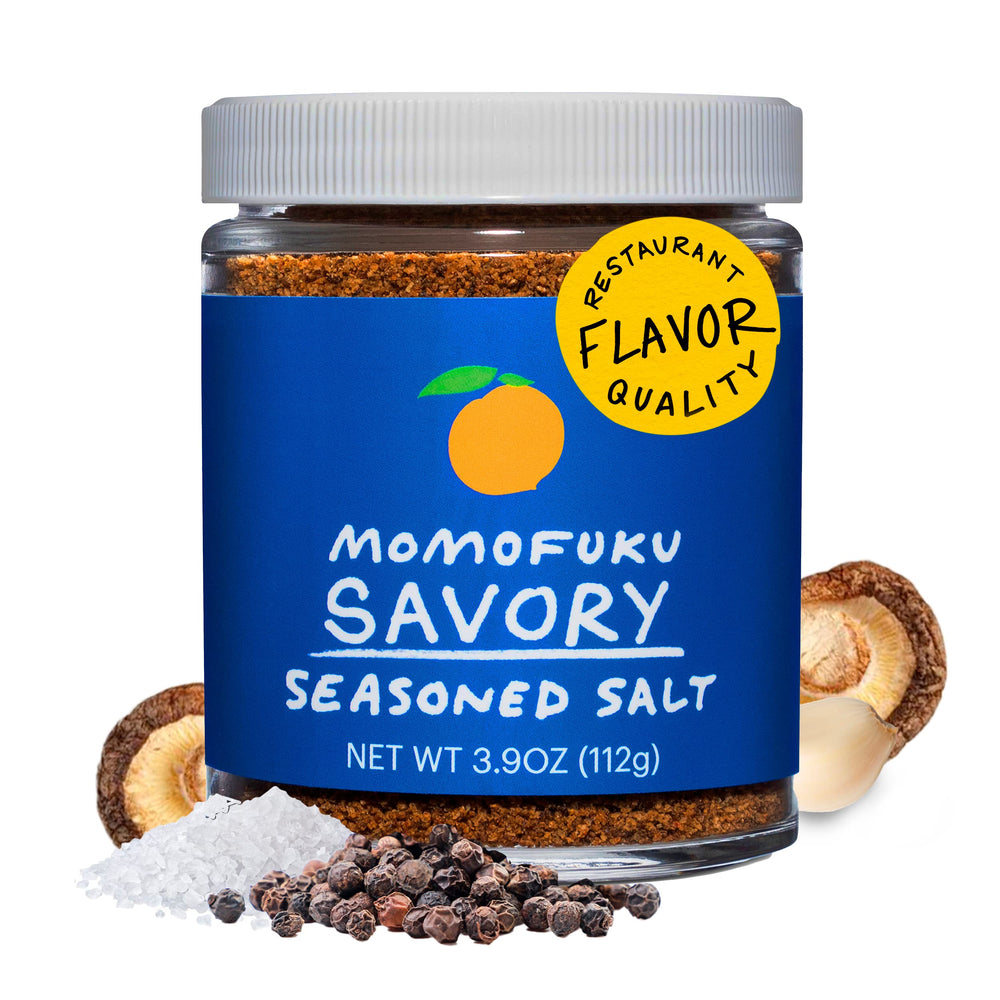 Momofuku Savory Seasoned Salt bottle front for everyday umami enhancement