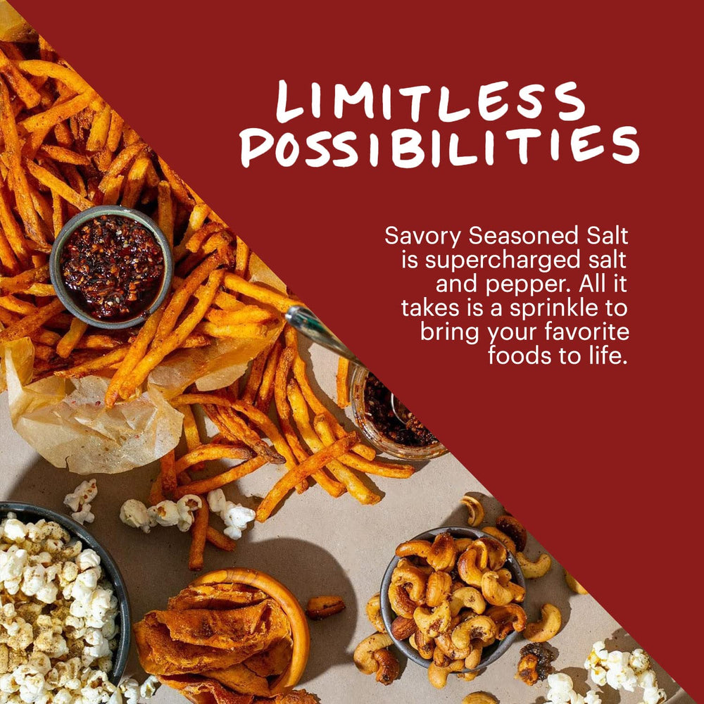 Momofuku Savory Seasoned Salt label features vegan and gluten-free icons