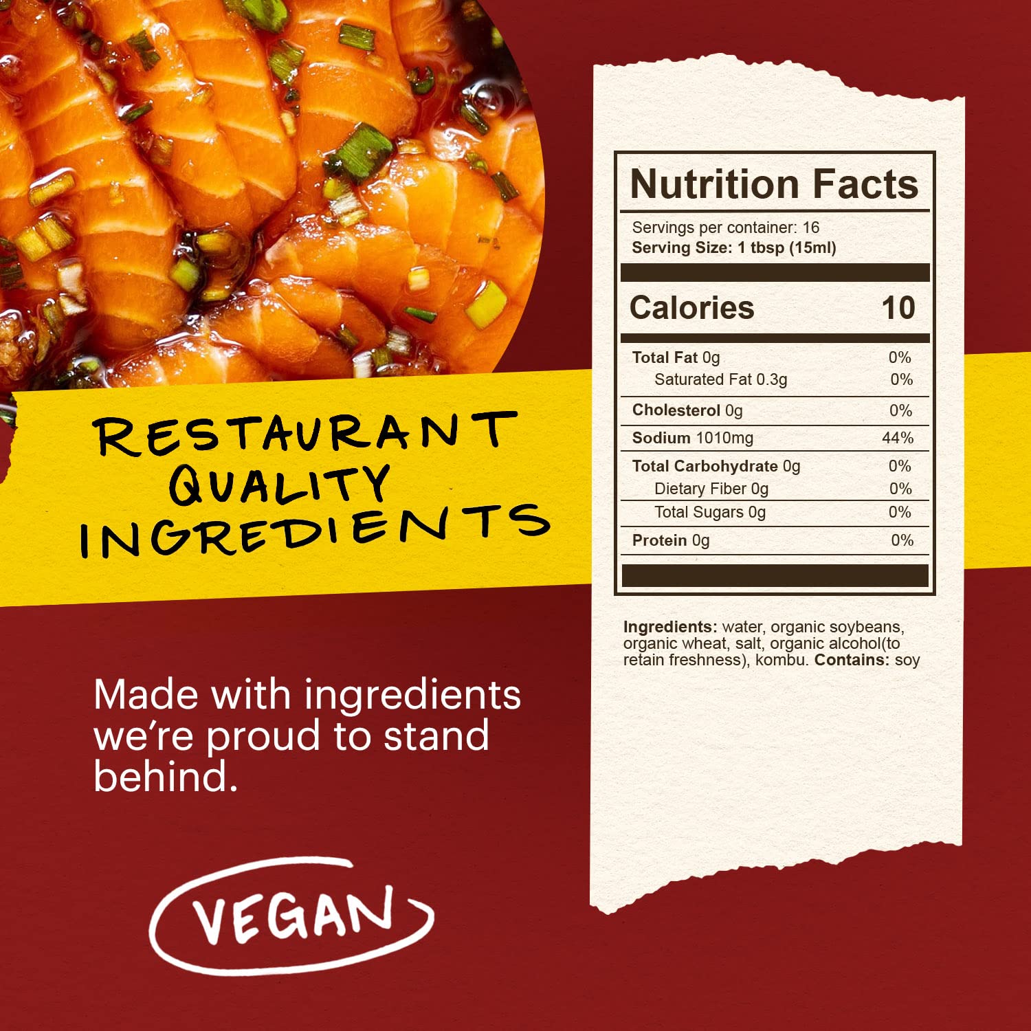 Momofuku Soy Sauce bottle pouring over a dish, elevating braises.