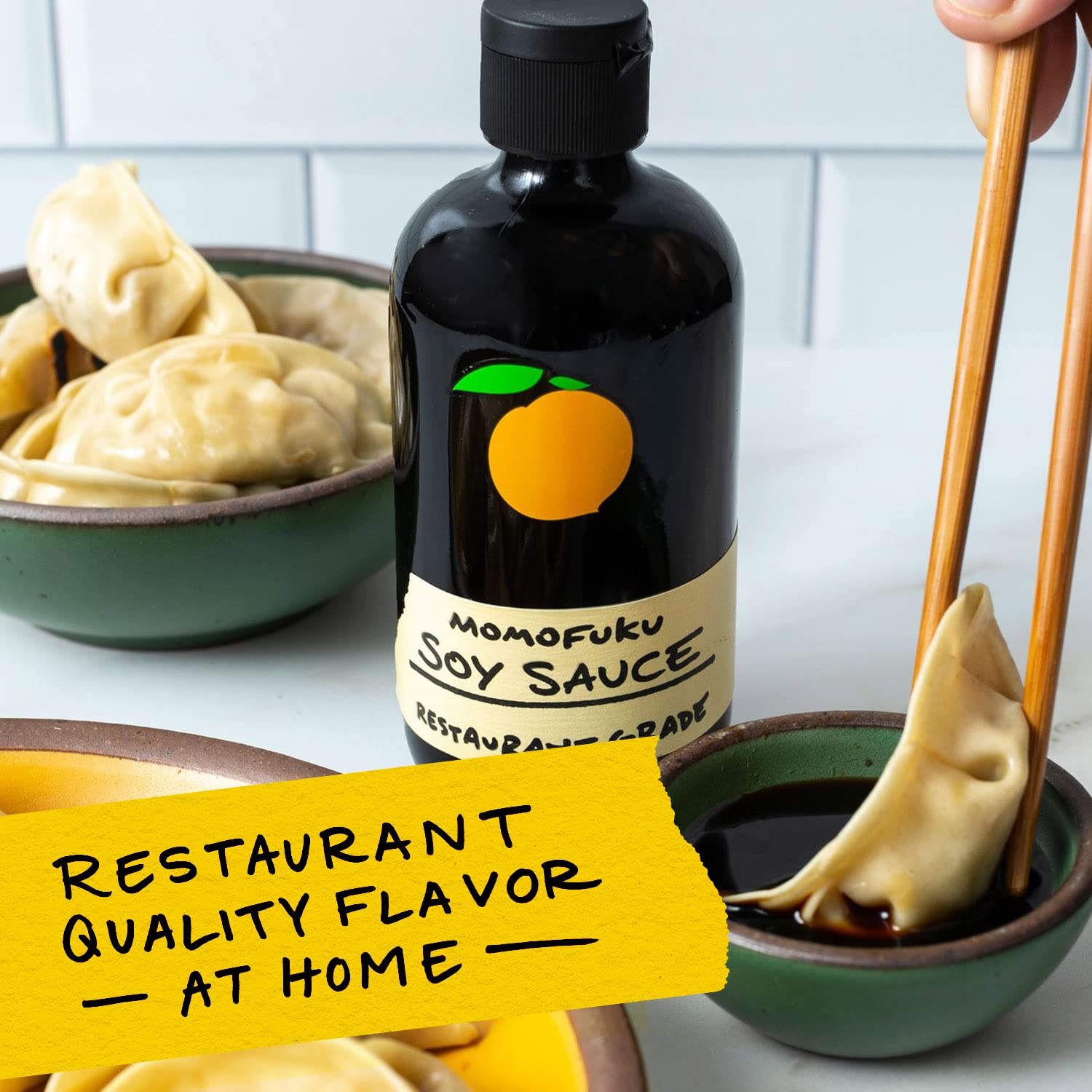 Momofuku Soy Sauce label close-up, highlighting premium ingredients.