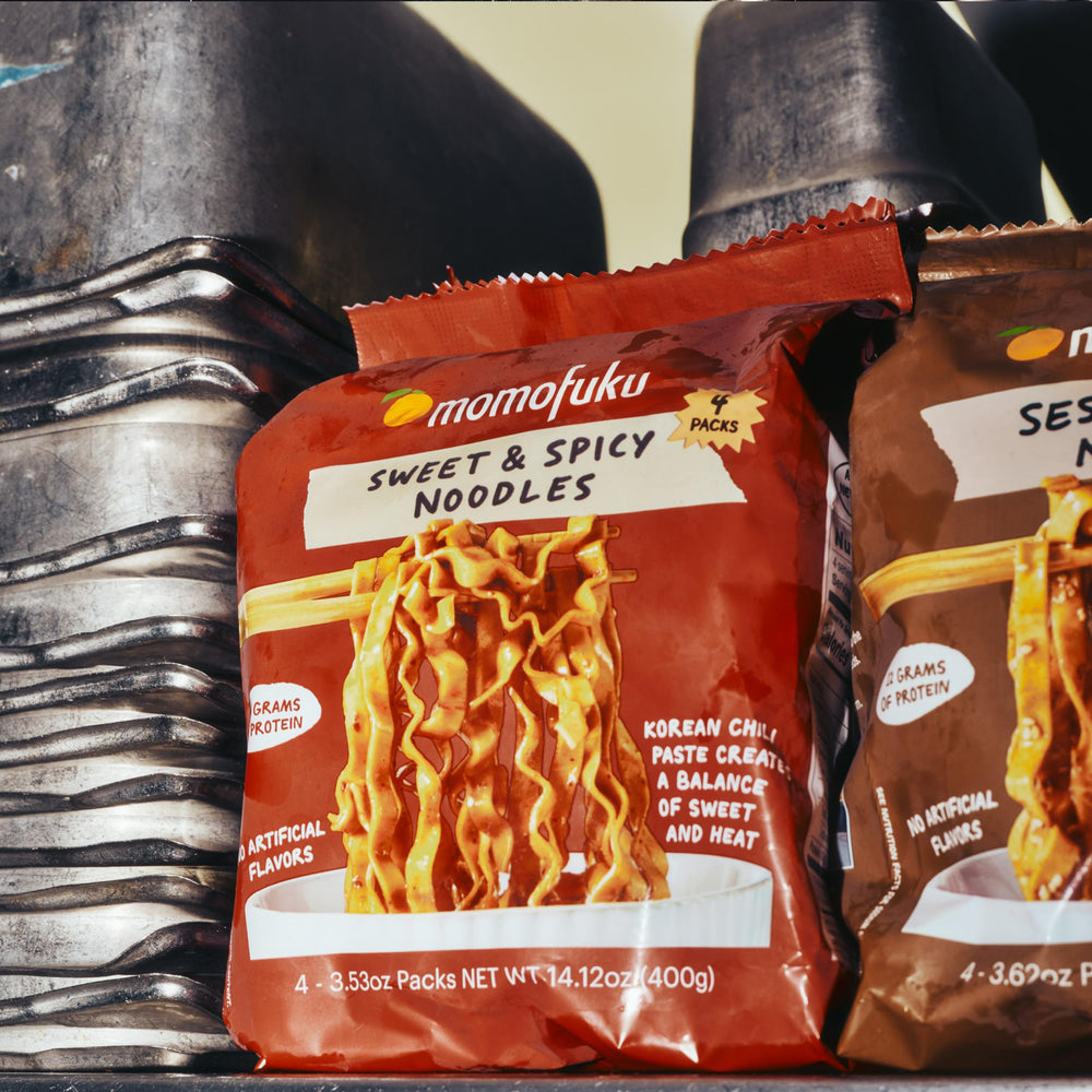 Momofuku noodles show 10g protein per serving for a balanced meal.