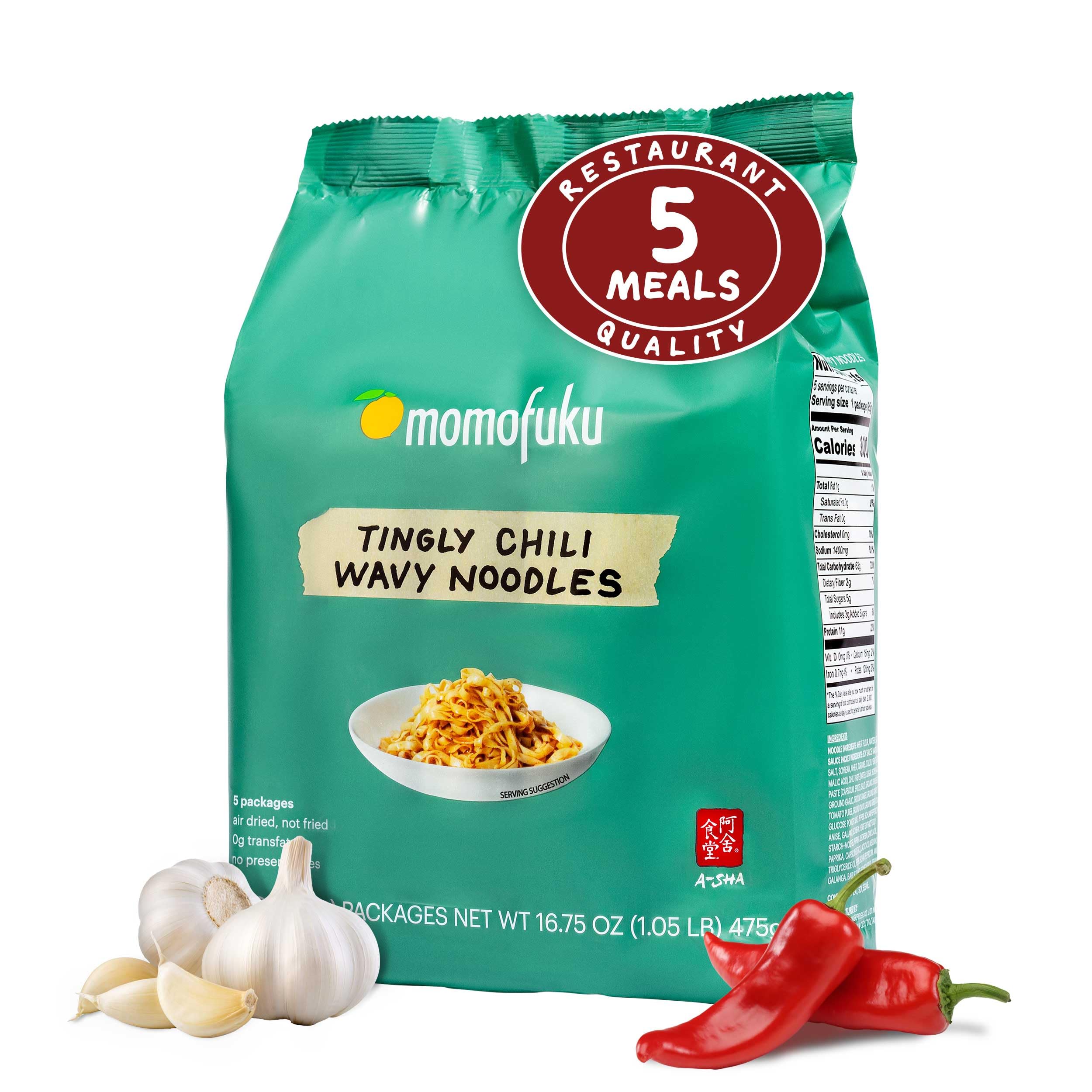 Momofuku Tingly Chili Ramen pack with five easy meals.