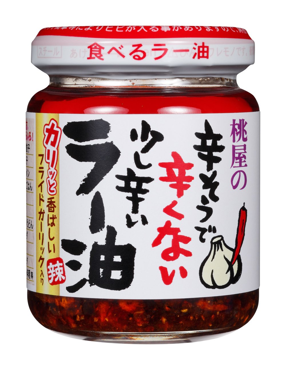 Momoya chili oil with fried garlic bottle for rich, savory flavor.