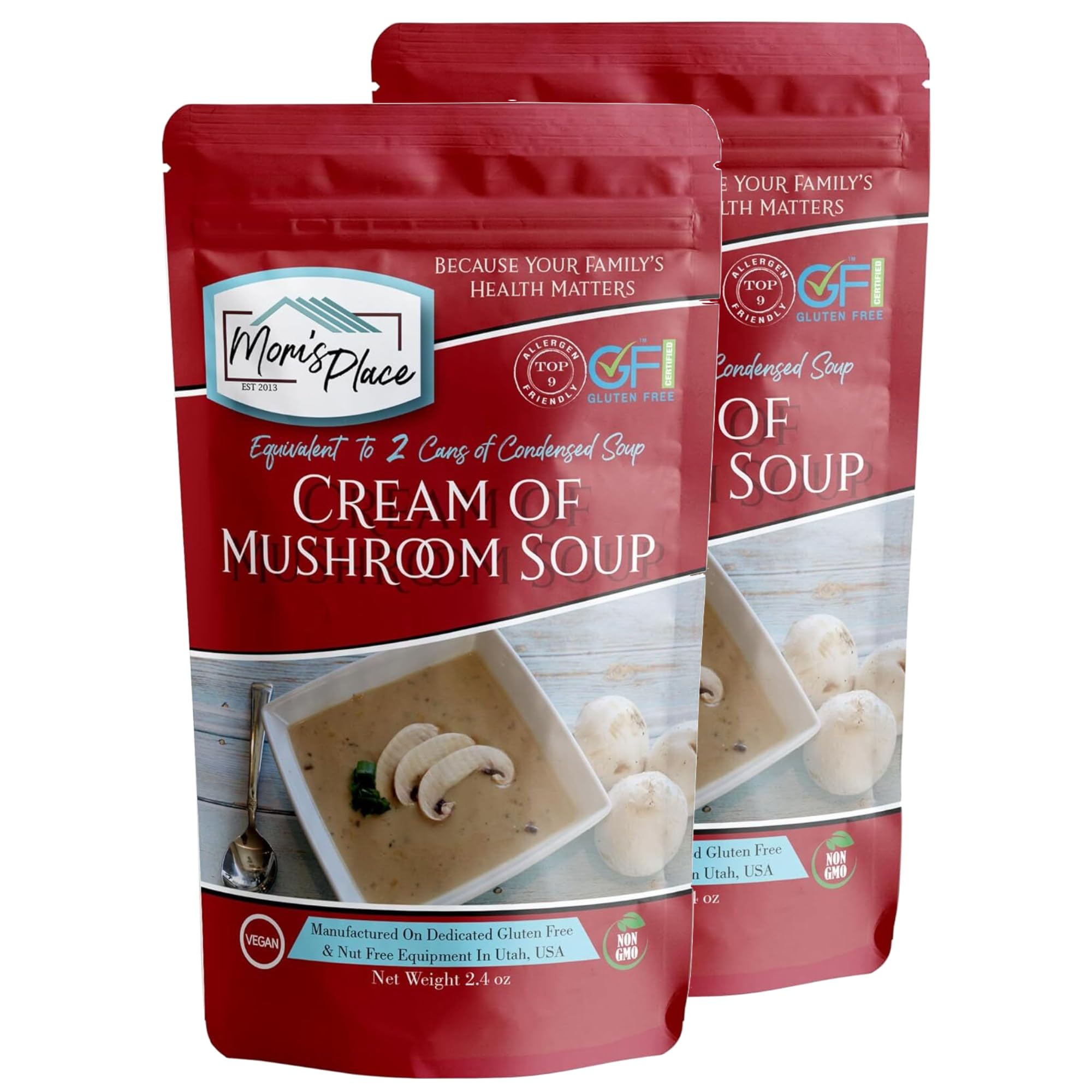 Mom’s Place Cream of Mushroom Soup Mix 2-Pack – dairy-free base for casseroles.