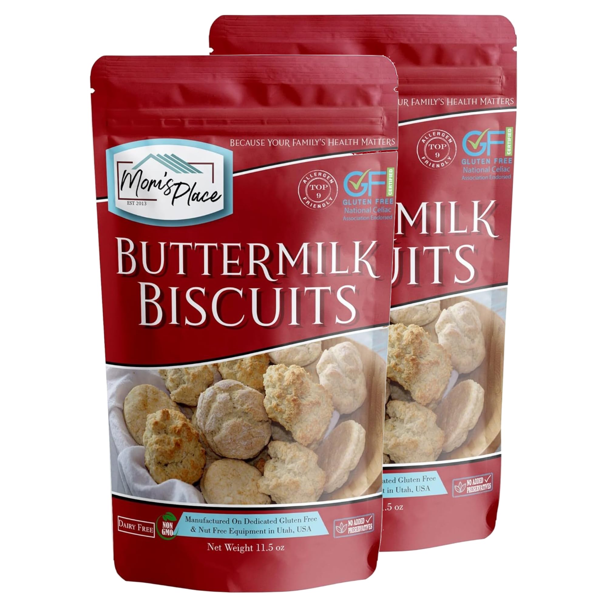 Mom's Place Gluten-Free Biscuit Mix 2-Pack packshot for quick dairy-free biscuits