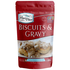 Mom's Place Gluten-Free biscuits with country gravy ready for a comforting breakfast.
